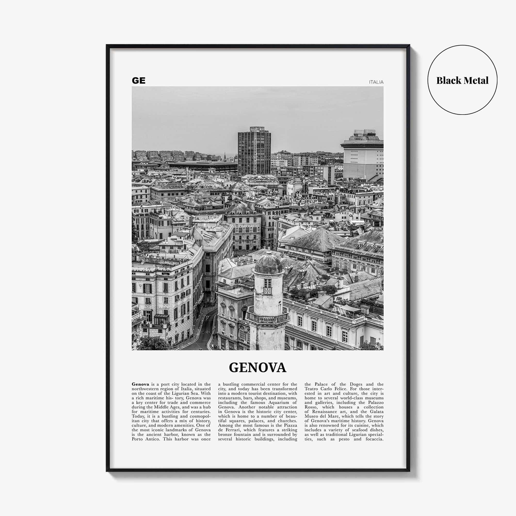 Genova Print Black and White, Genova Wall Art, Genova Poster, Genova Photo, Genova Wall Décor, Genova Map, Italia