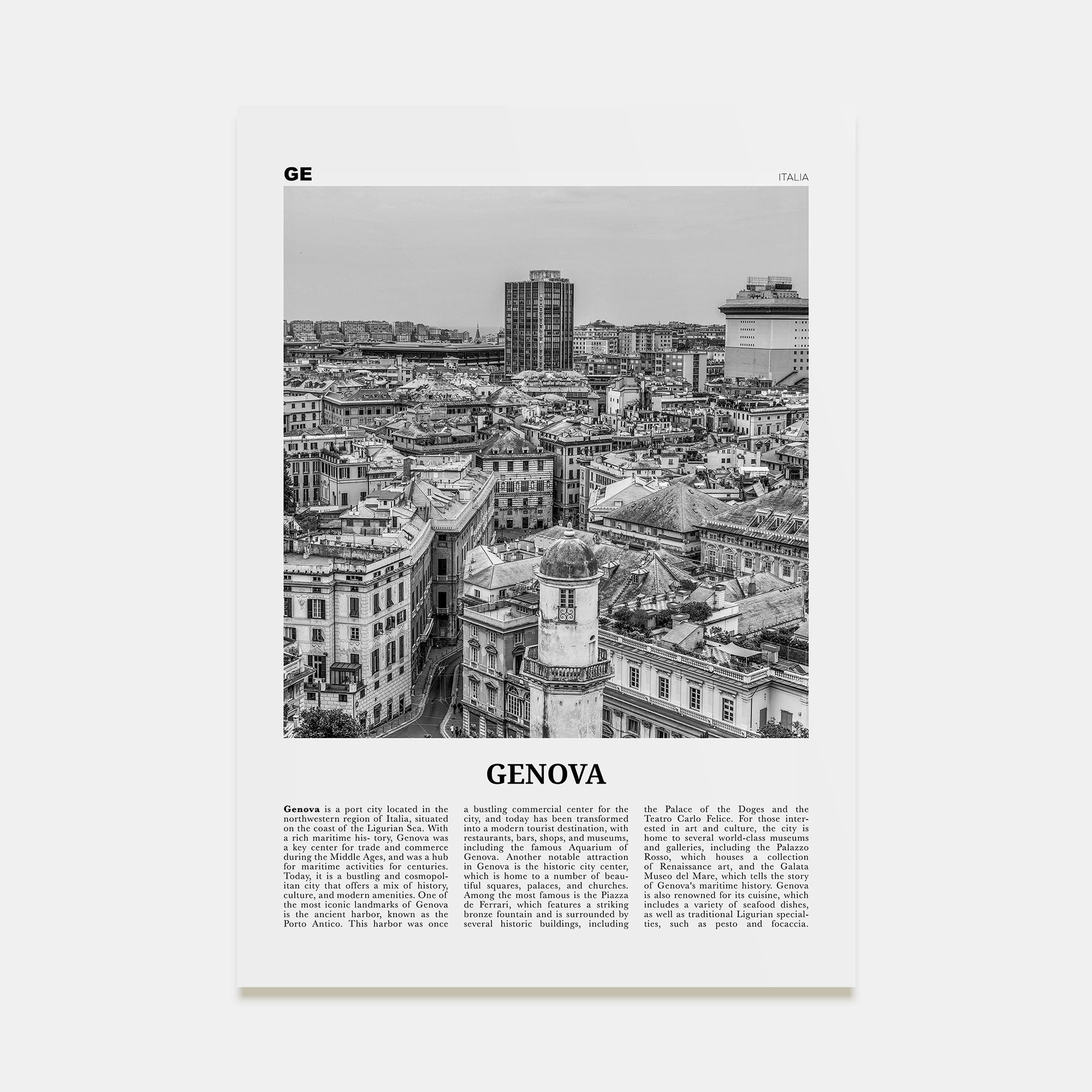 Genova Travel B&W Poster