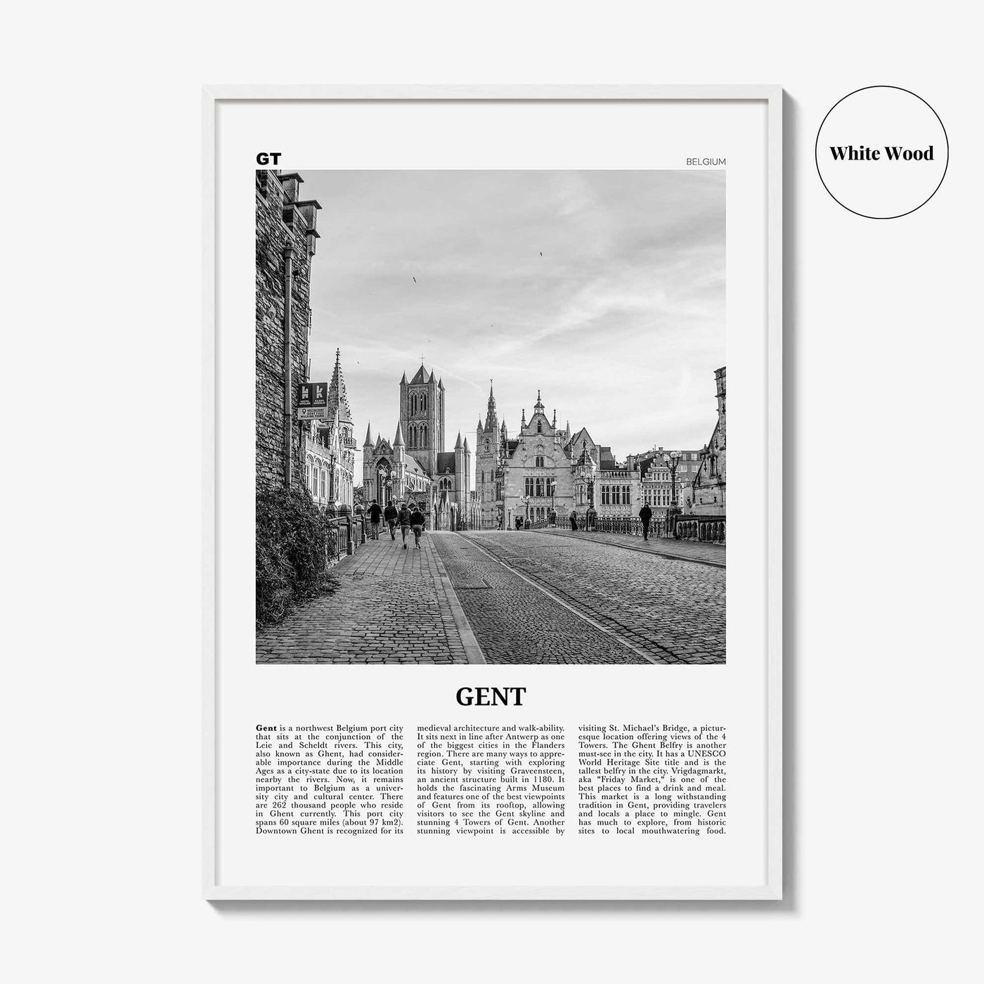 Gent Print Black and White, Gent Wall Art, Gent Poster, Gent Photo, Gent Wall Décor, Gent Map, Belgium