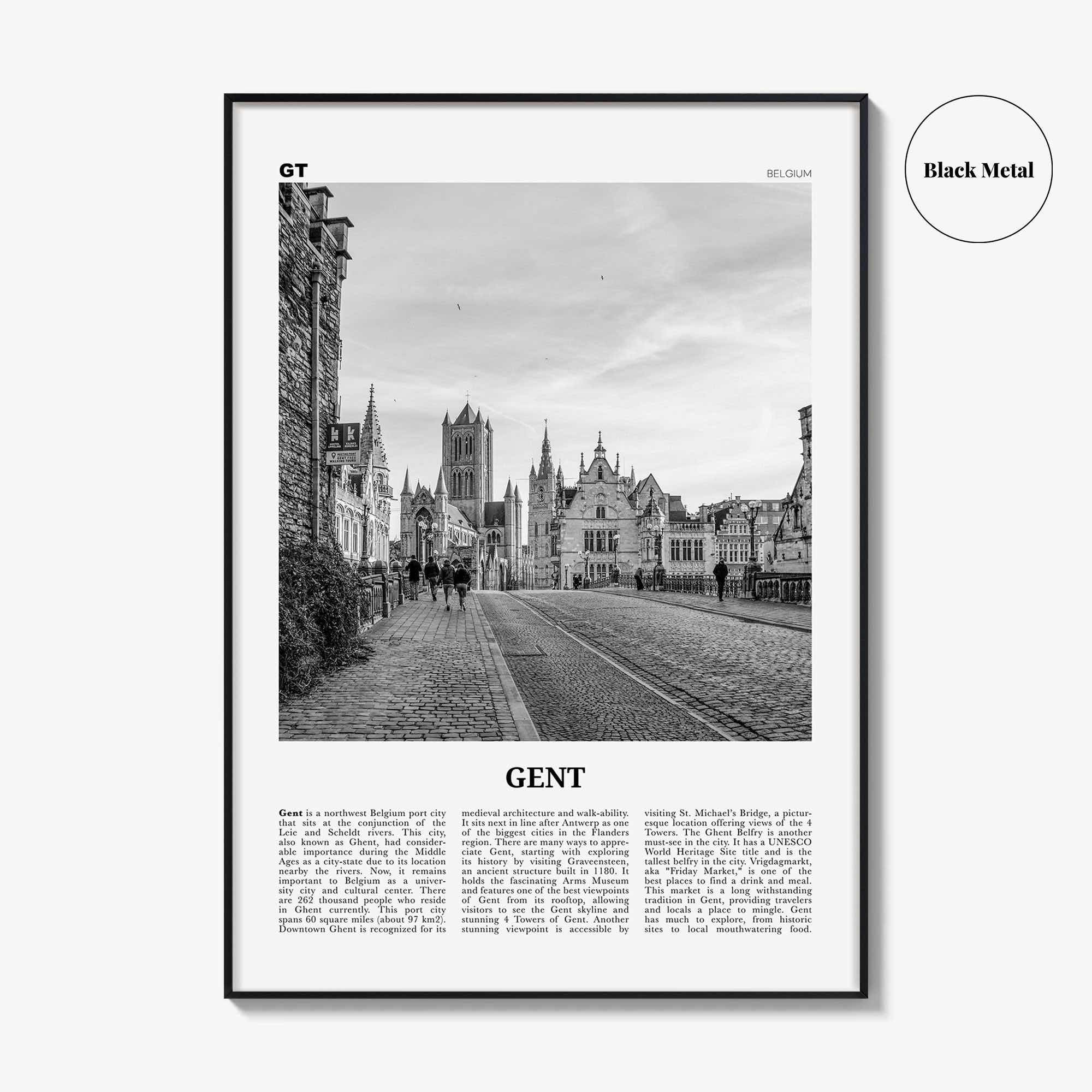 Gent Print Black and White, Gent Wall Art, Gent Poster, Gent Photo, Gent Wall Décor, Gent Map, Belgium