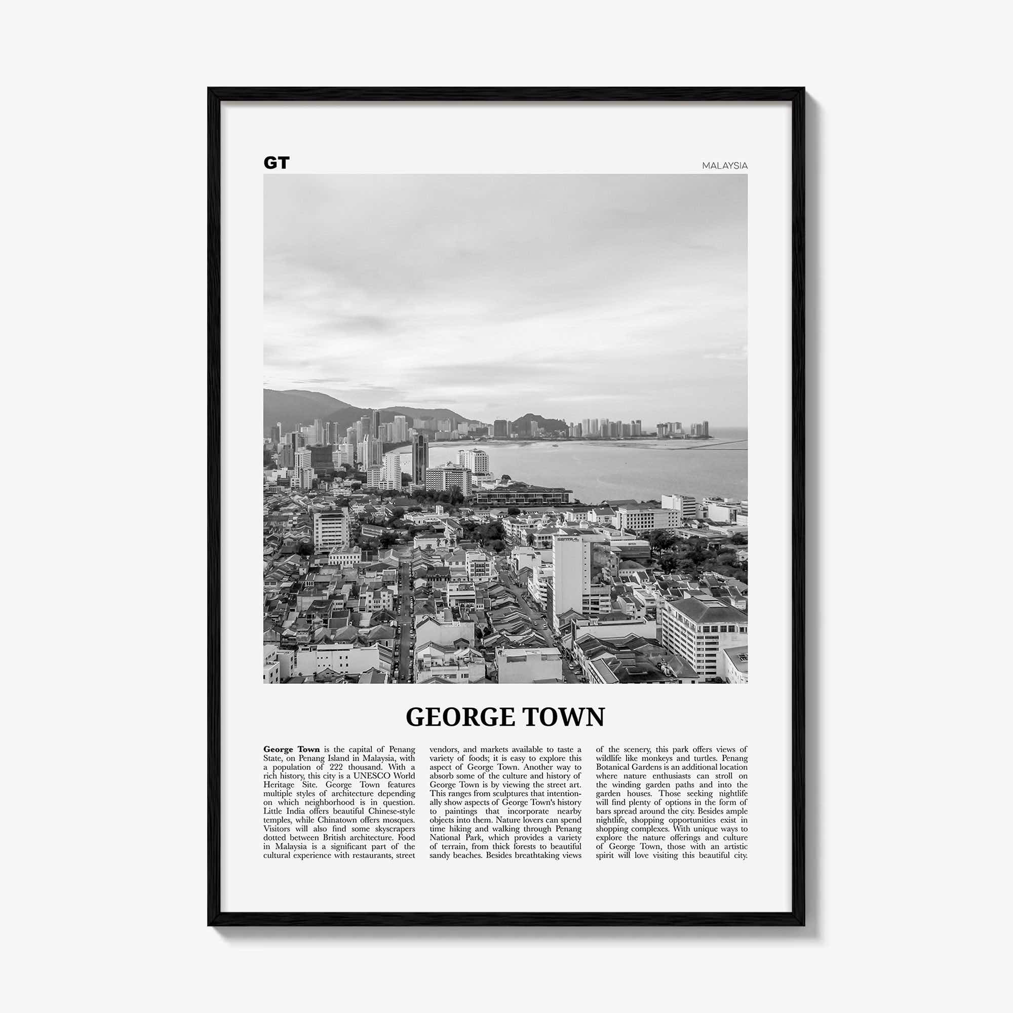 George Town Print Black and White Malaysia, George Town Wall Art, George Town Poster, George Town Photo, George Town Wall Décor