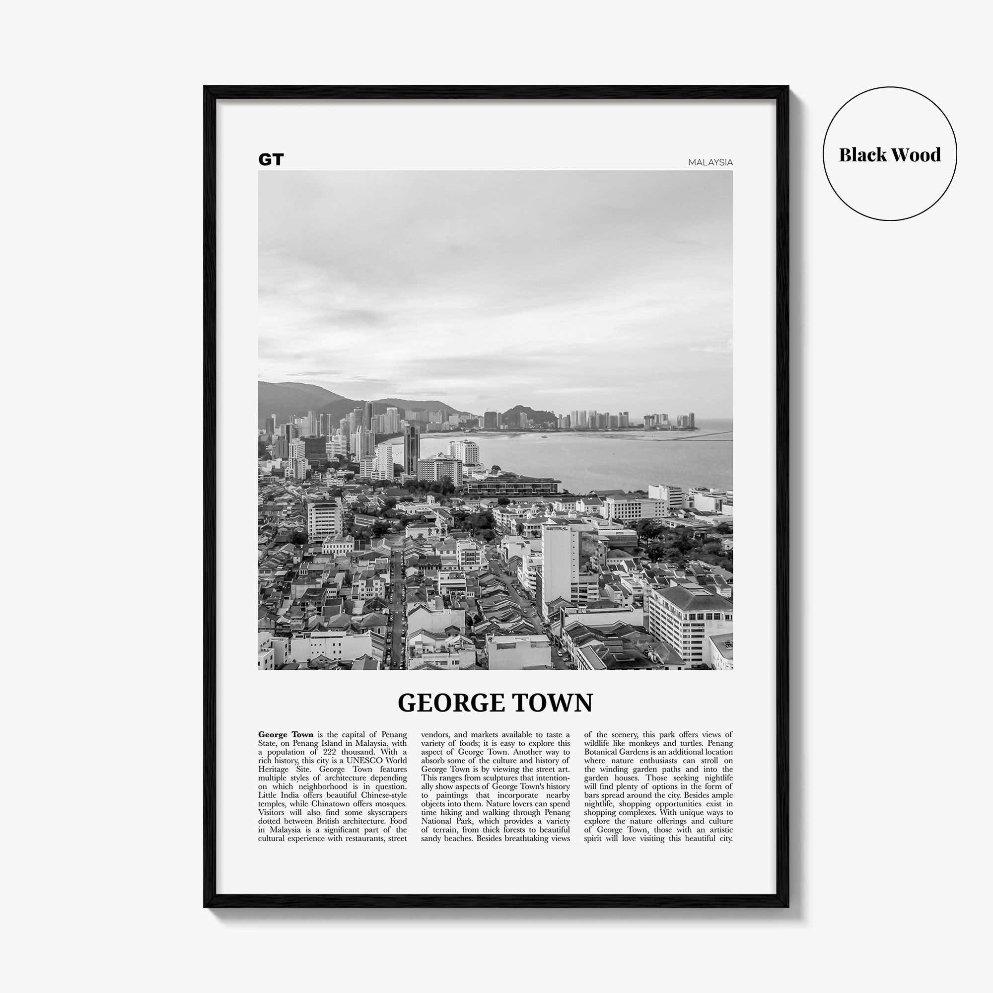 George Town Print Black and White Malaysia, George Town Wall Art, George Town Poster, George Town Photo, George Town Wall Décor