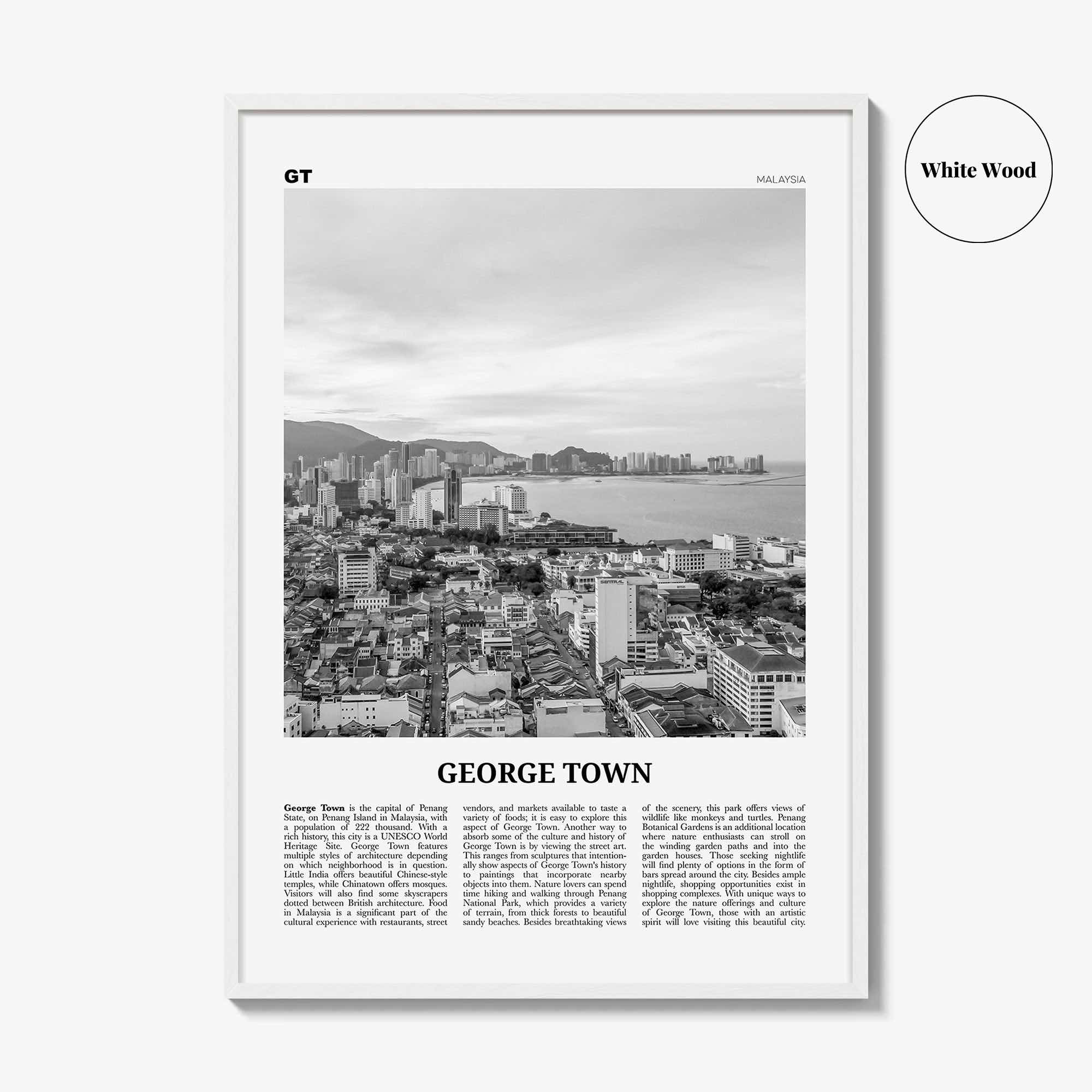 George Town Print Black and White Malaysia, George Town Wall Art, George Town Poster, George Town Photo, George Town Wall Décor