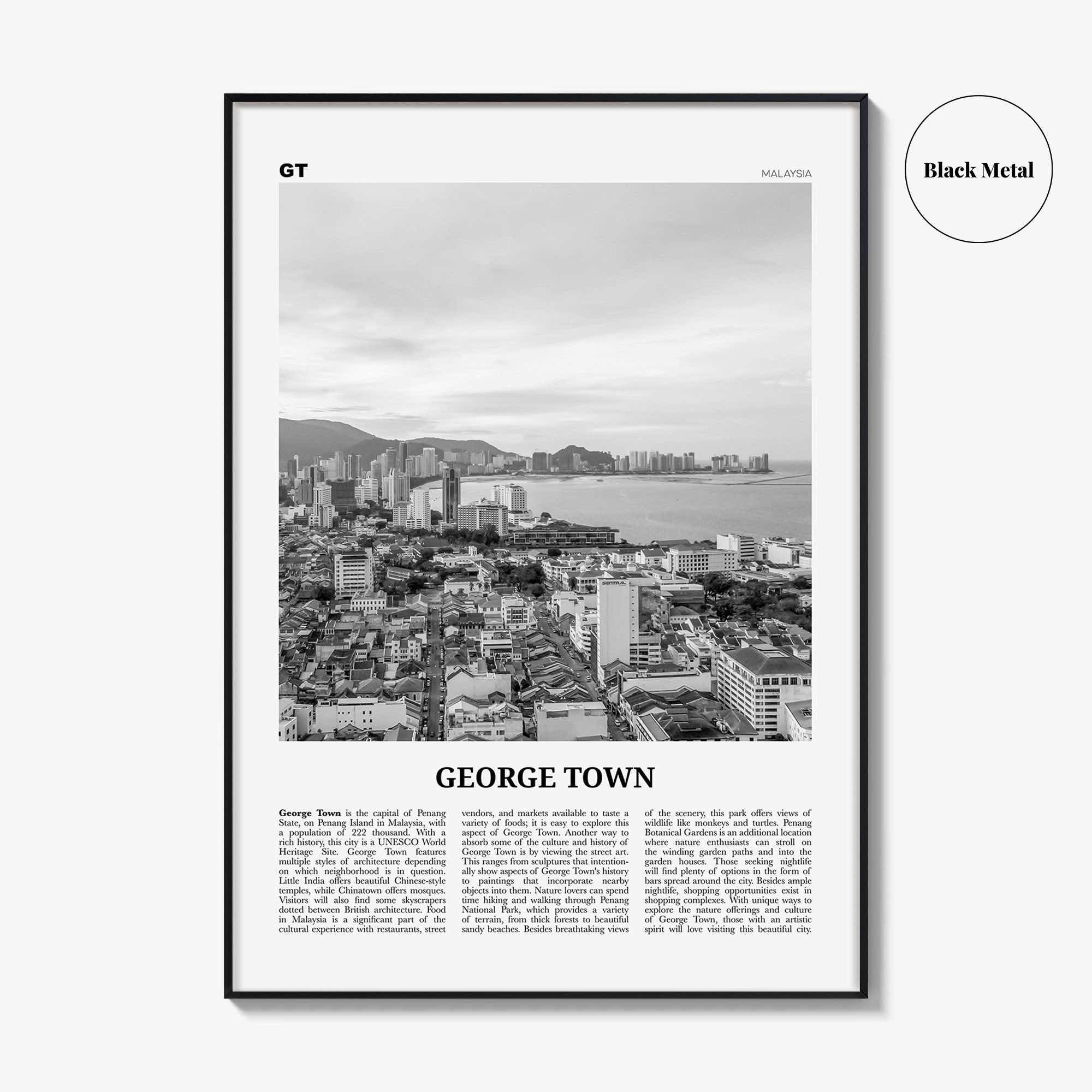 George Town Print Black and White Malaysia, George Town Wall Art, George Town Poster, George Town Photo, George Town Wall Décor