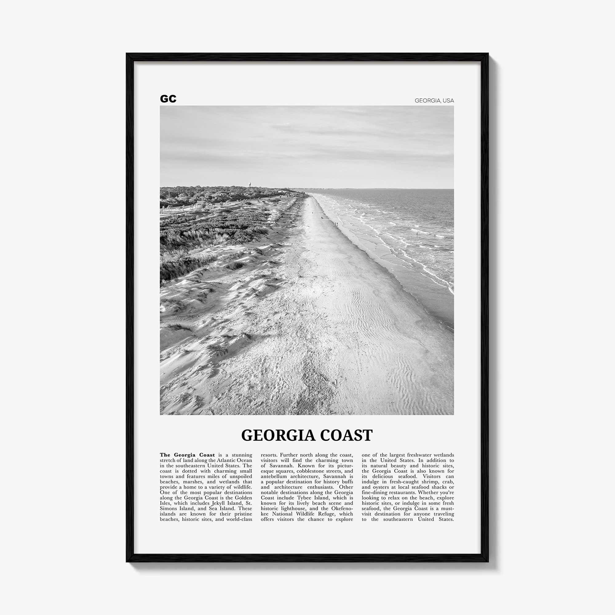 Georgia Coast Print Black and White, Georgia Coast Wall Art, Georgia Coast Poster, Georgia Coast Photo, Georgia Wall Décor, Georgia Map