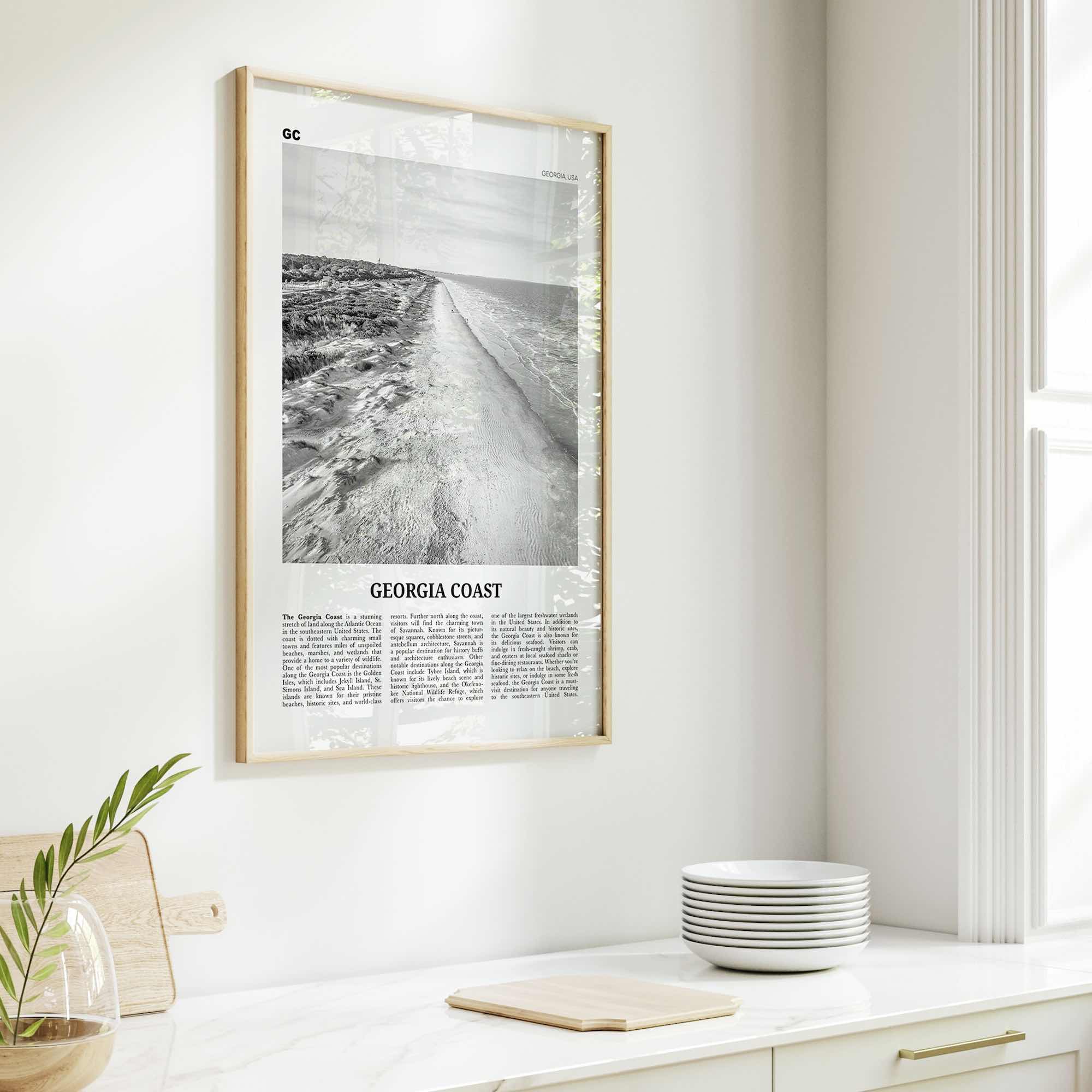 Georgia Coast Print Black and White, Georgia Coast Wall Art, Georgia Coast Poster, Georgia Coast Photo, Georgia Wall Décor, Georgia Map