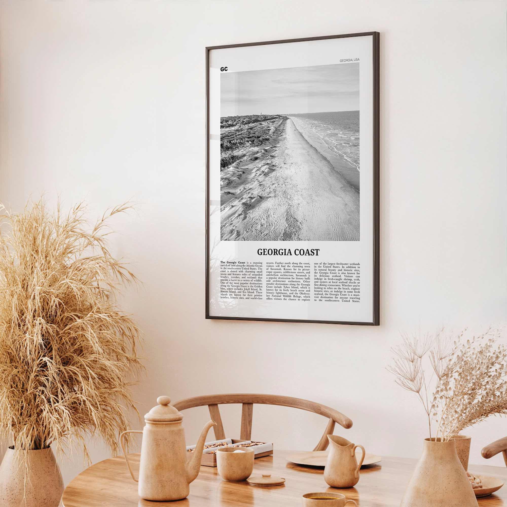 Georgia Coast Print Black and White, Georgia Coast Wall Art, Georgia Coast Poster, Georgia Coast Photo, Georgia Wall Décor, Georgia Map