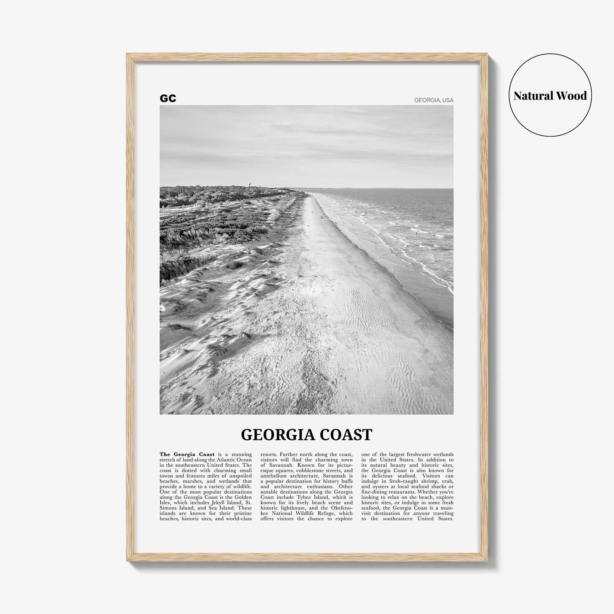 Georgia Coast Print Black and White, Georgia Coast Wall Art, Georgia Coast Poster, Georgia Coast Photo, Georgia Wall Décor, Georgia Map