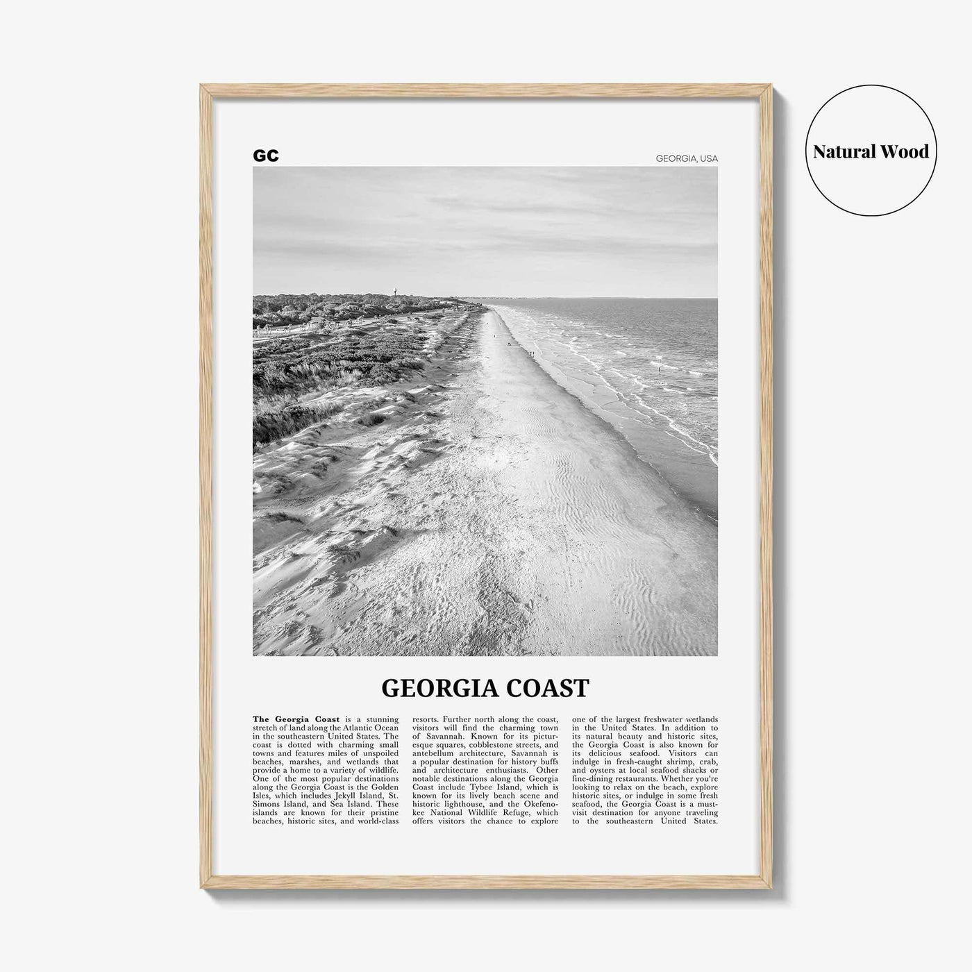 Georgia Coast Print Black and White, Georgia Coast Wall Art, Georgia Coast Poster, Georgia Coast Photo, Georgia Wall Décor, Georgia Map
