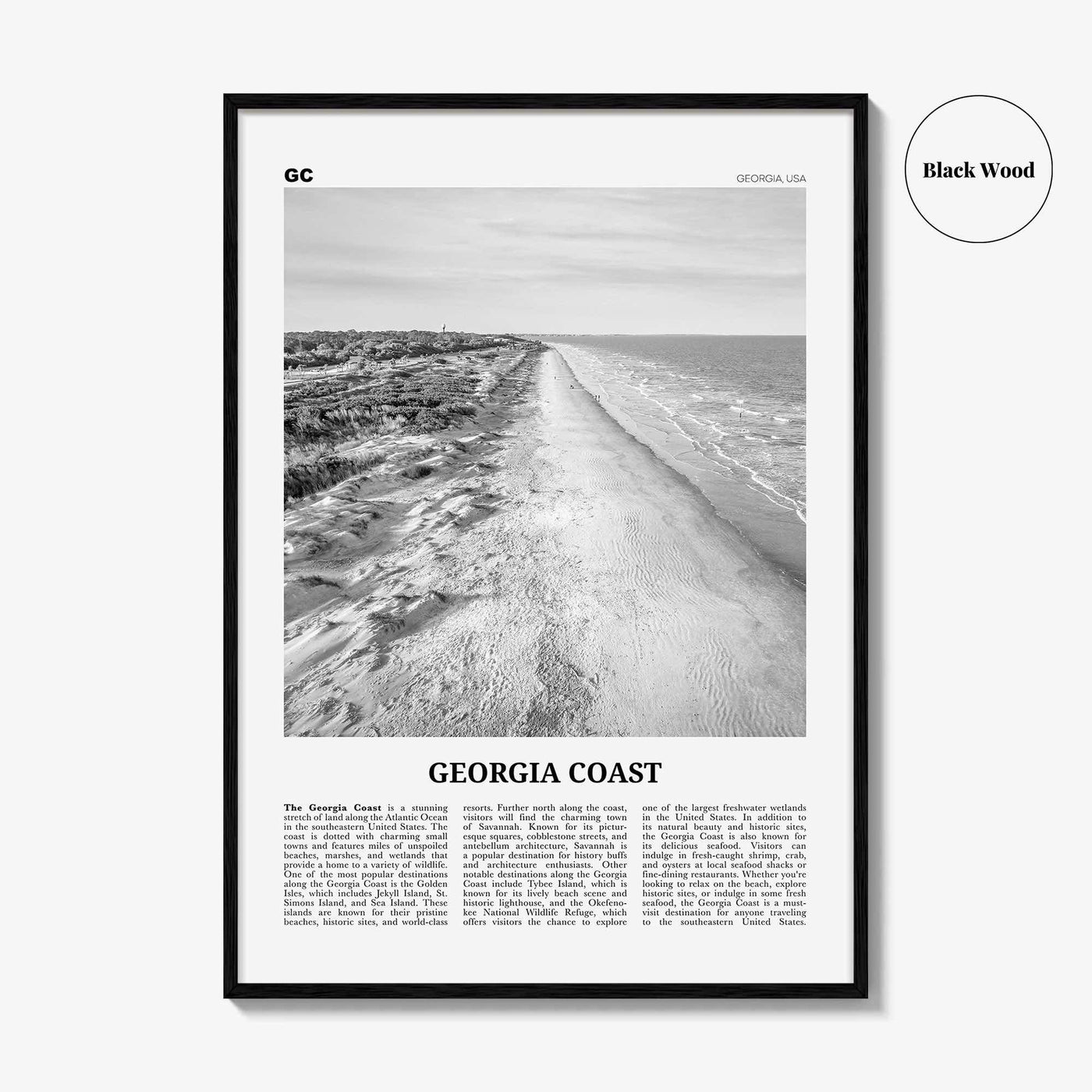 Georgia Coast Print Black and White, Georgia Coast Wall Art, Georgia Coast Poster, Georgia Coast Photo, Georgia Wall Décor, Georgia Map