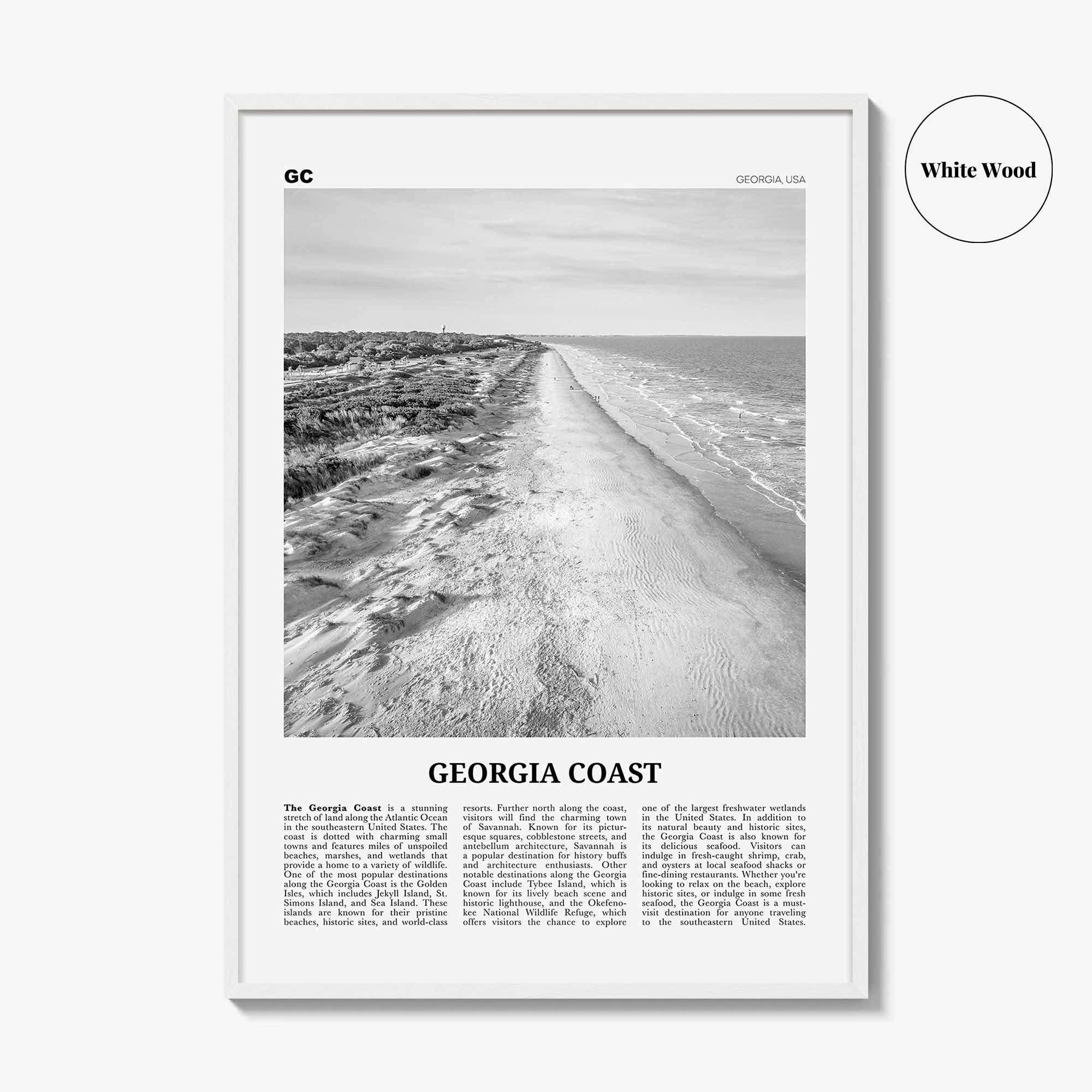 Georgia Coast Print Black and White, Georgia Coast Wall Art, Georgia Coast Poster, Georgia Coast Photo, Georgia Wall Décor, Georgia Map