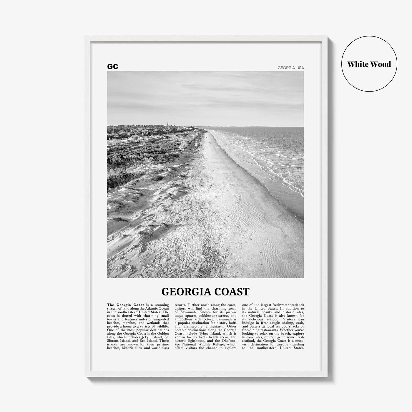 Georgia Coast Print Black and White, Georgia Coast Wall Art, Georgia Coast Poster, Georgia Coast Photo, Georgia Wall Décor, Georgia Map
