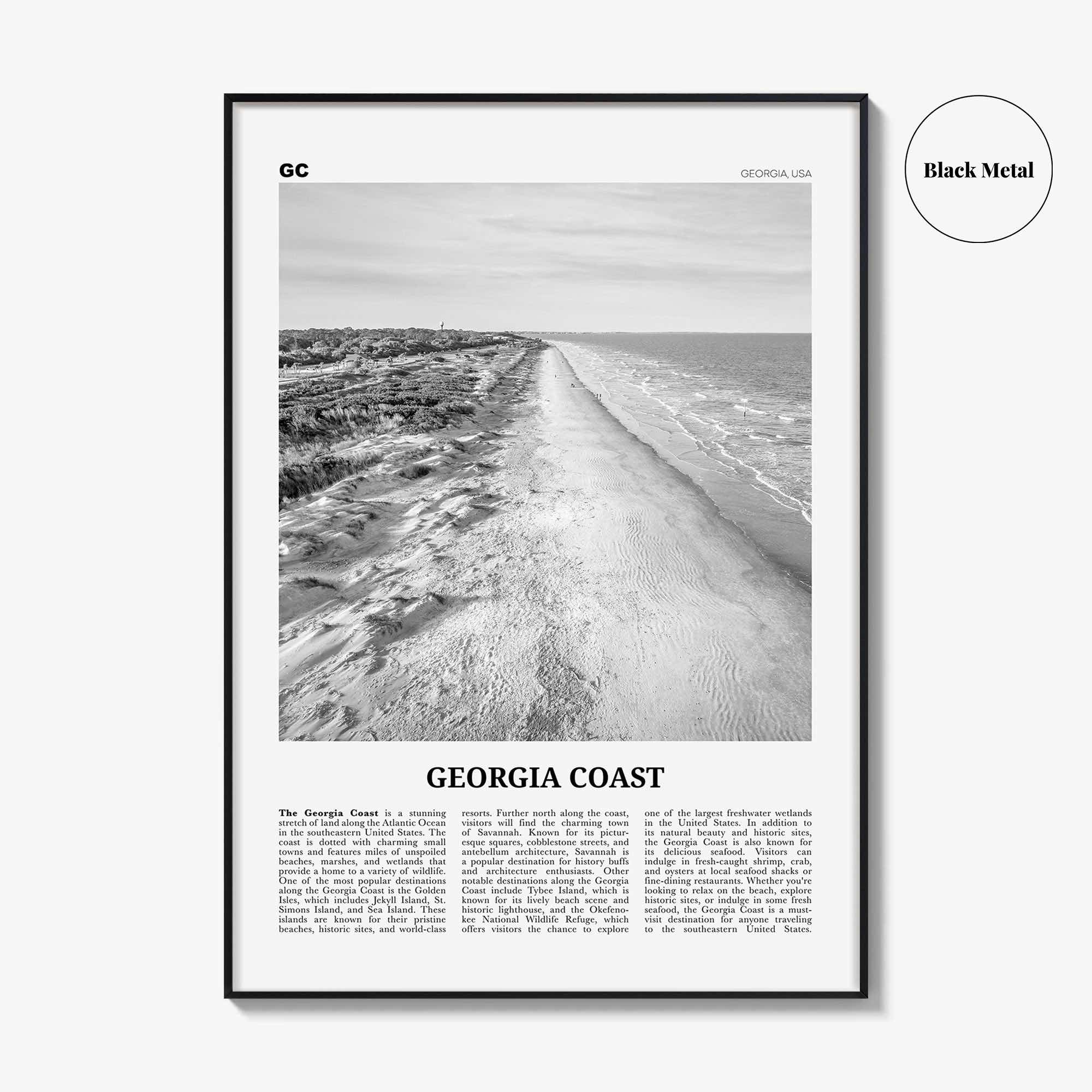 Georgia Coast Print Black and White, Georgia Coast Wall Art, Georgia Coast Poster, Georgia Coast Photo, Georgia Wall Décor, Georgia Map
