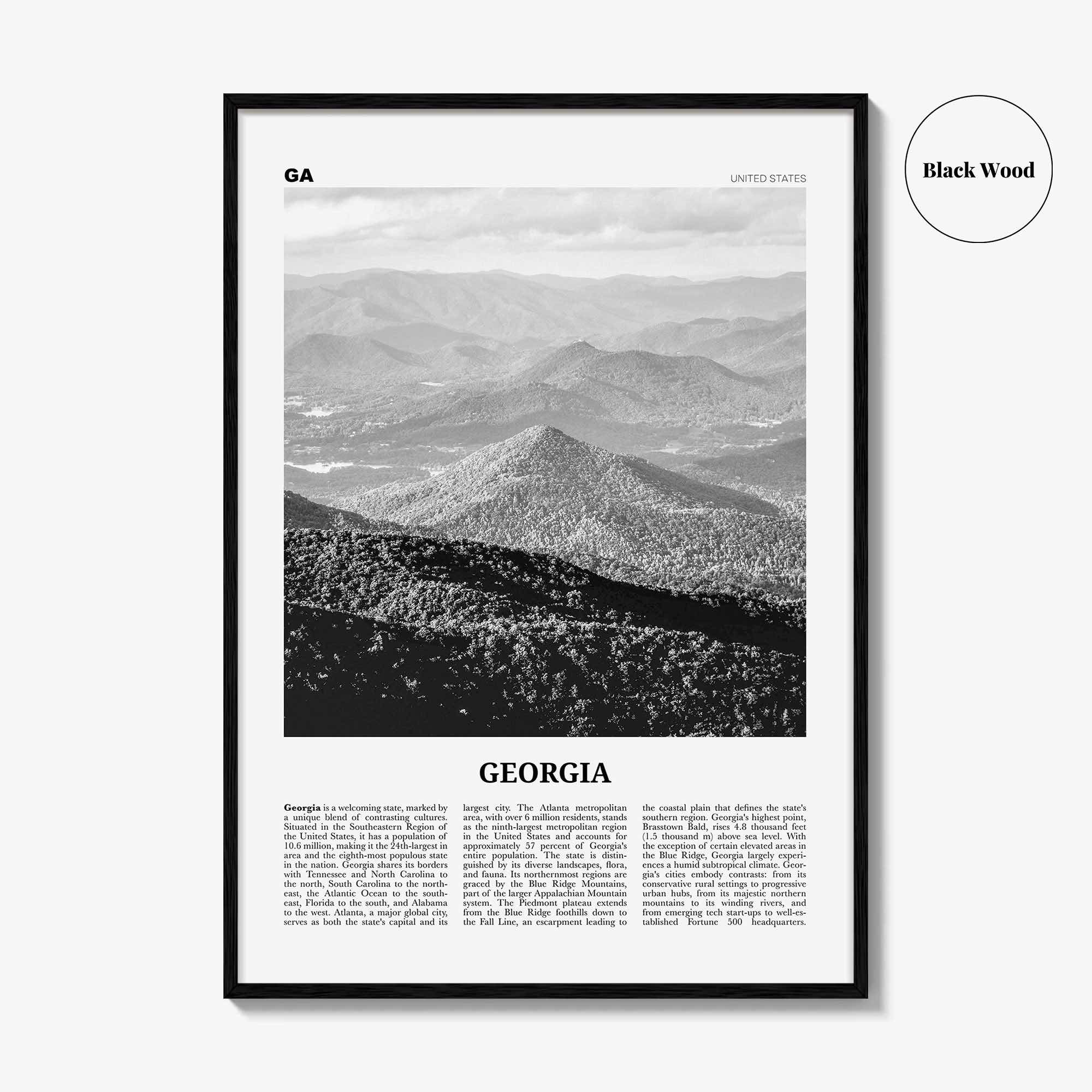 Georgia Print Black and White United States No 1, Georgia Wall Art, Georgia Poster, Georgia Photo, Georgia Wall Decor, United States
