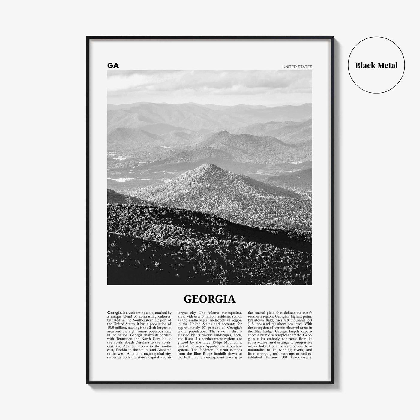 Georgia Print Black and White United States No 1, Georgia Wall Art, Georgia Poster, Georgia Photo, Georgia Wall Decor, United States