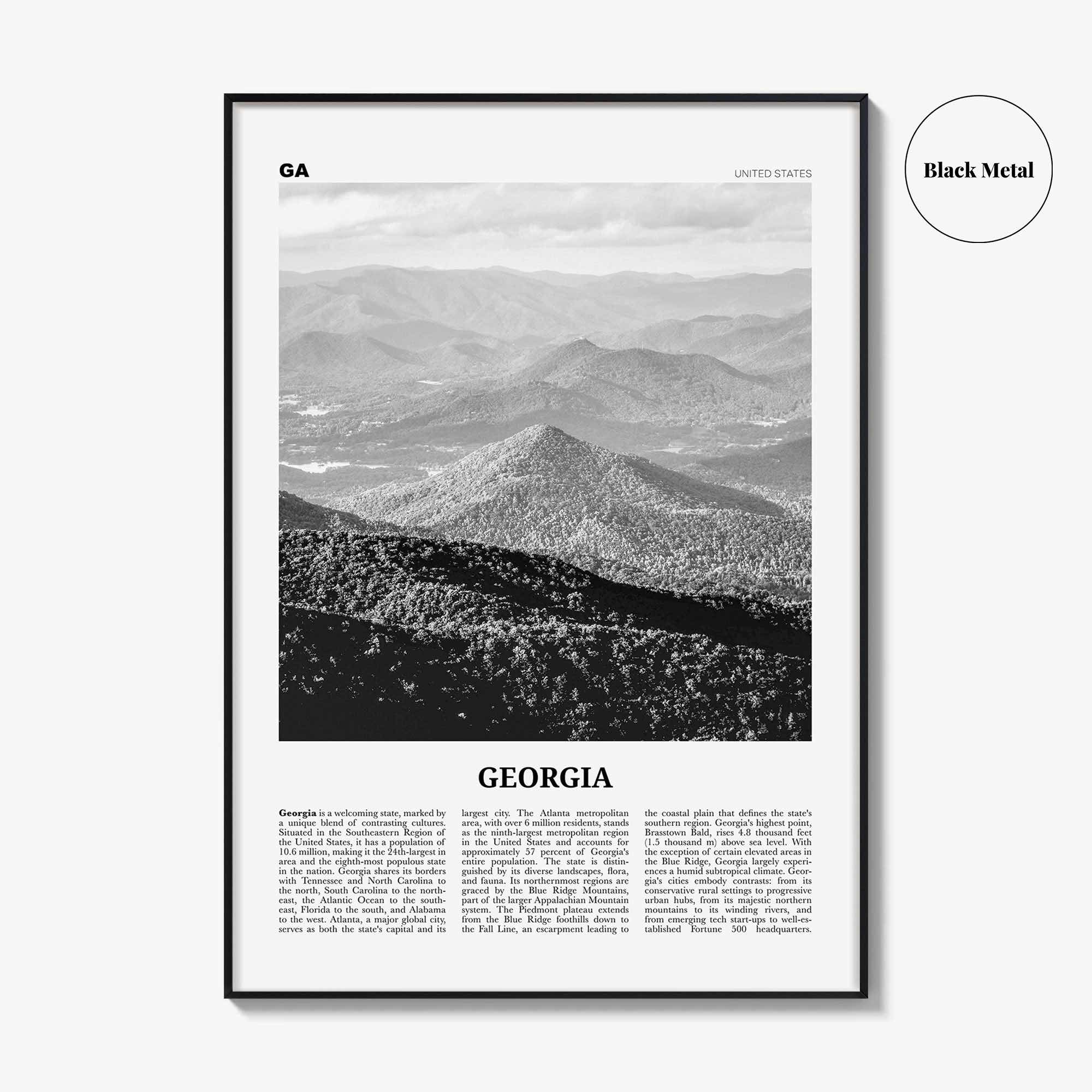Georgia Print Black and White United States No 1, Georgia Wall Art, Georgia Poster, Georgia Photo, Georgia Wall Decor, United States
