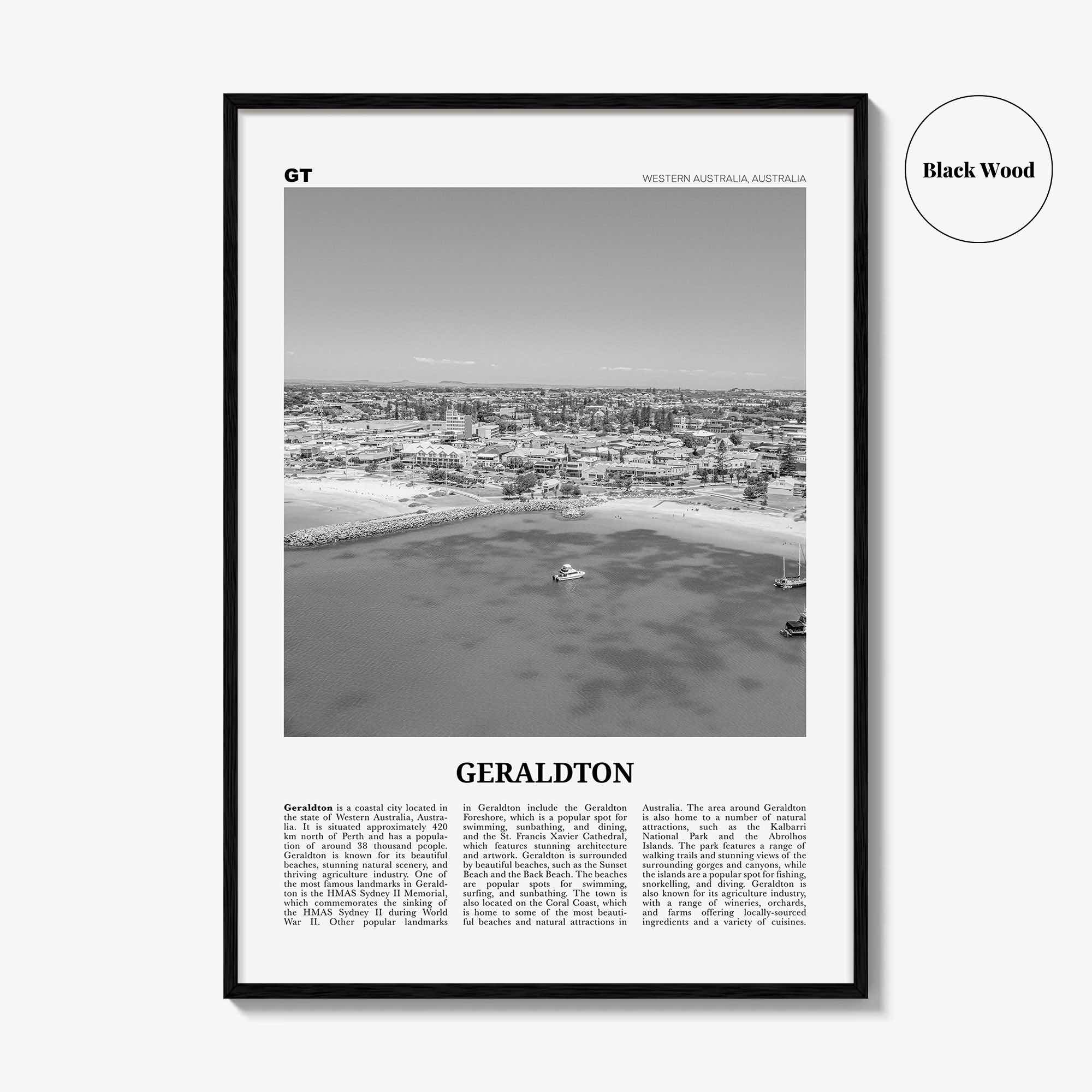 Geraldton Print Black and White, Geraldton Wall Art, Geraldton Poster, Geraldton Photo, Geraldton Wall Décor, Geraldton Map, Australia