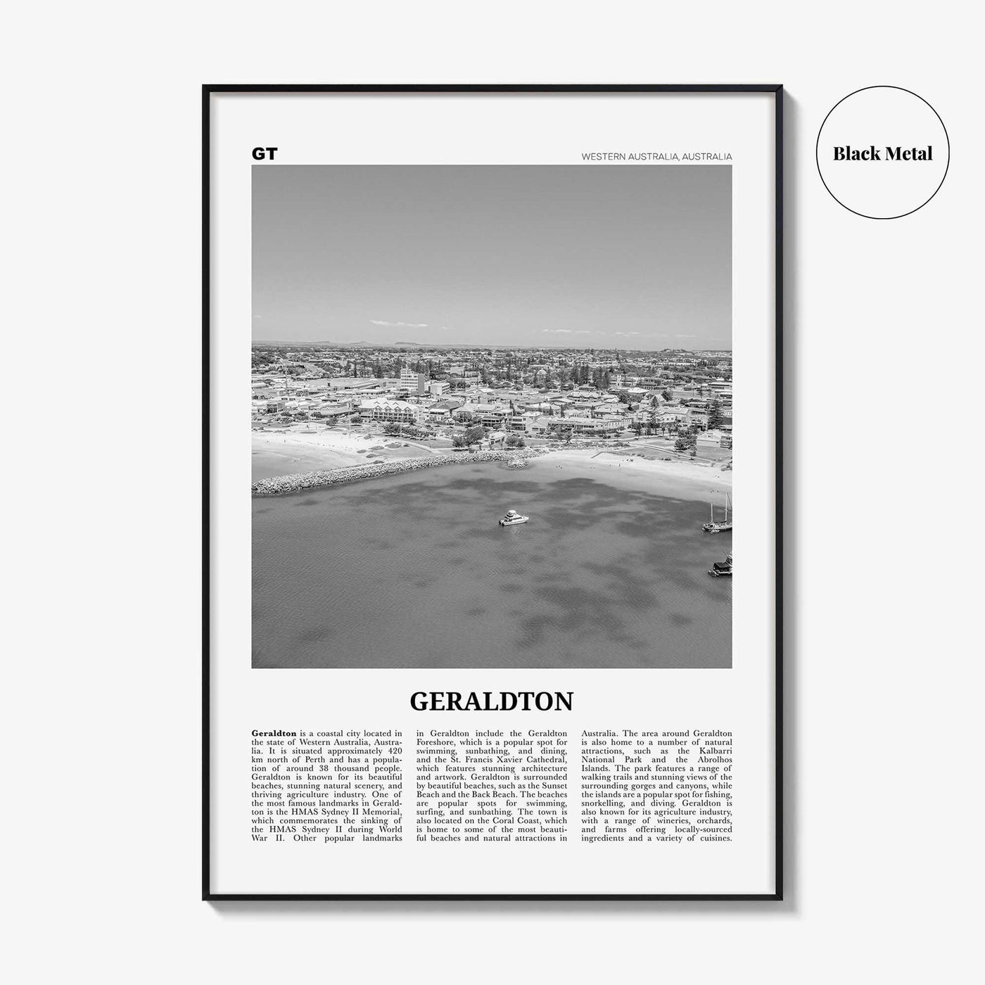 Geraldton Print Black and White, Geraldton Wall Art, Geraldton Poster, Geraldton Photo, Geraldton Wall Décor, Geraldton Map, Australia