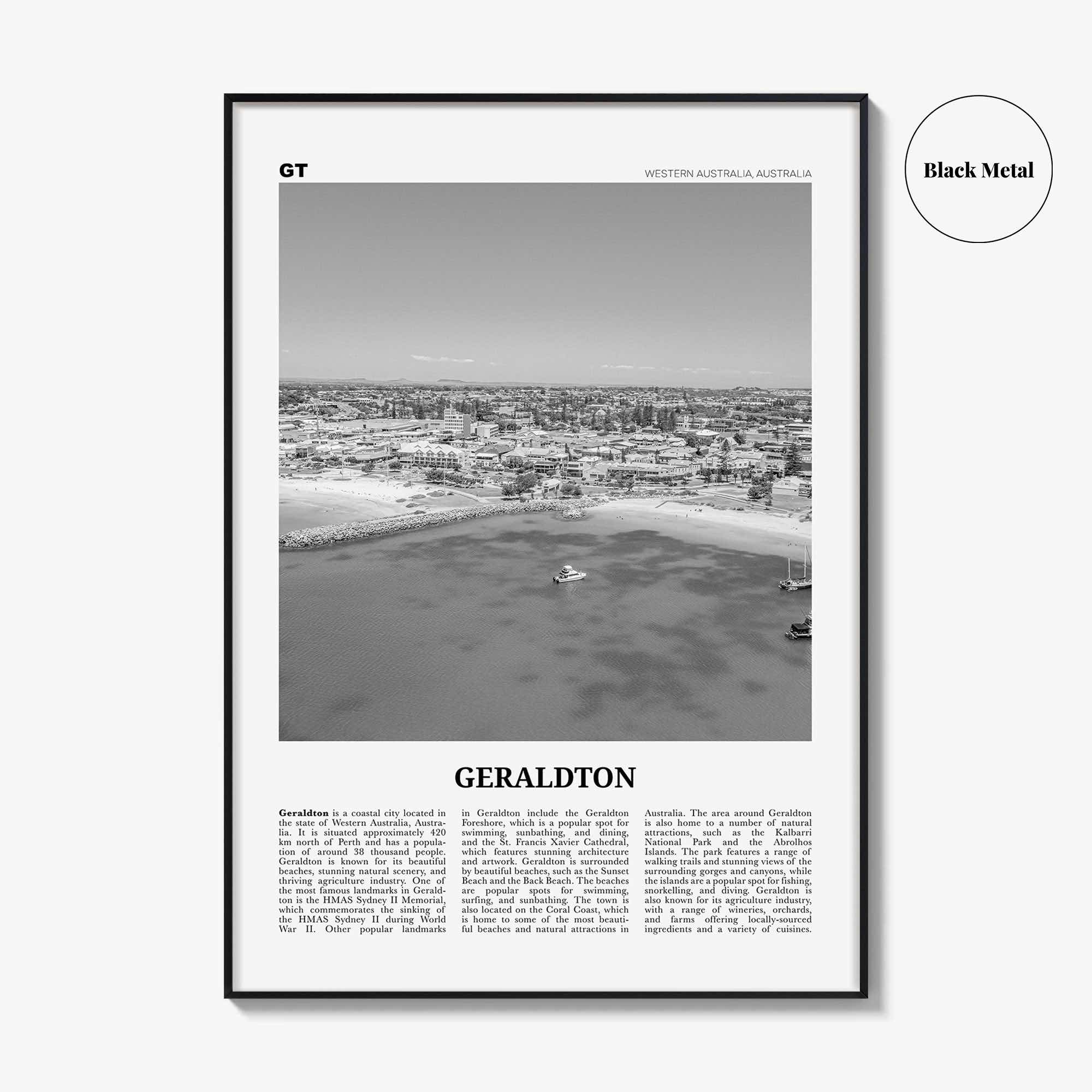 Geraldton Print Black and White, Geraldton Wall Art, Geraldton Poster, Geraldton Photo, Geraldton Wall Décor, Geraldton Map, Australia