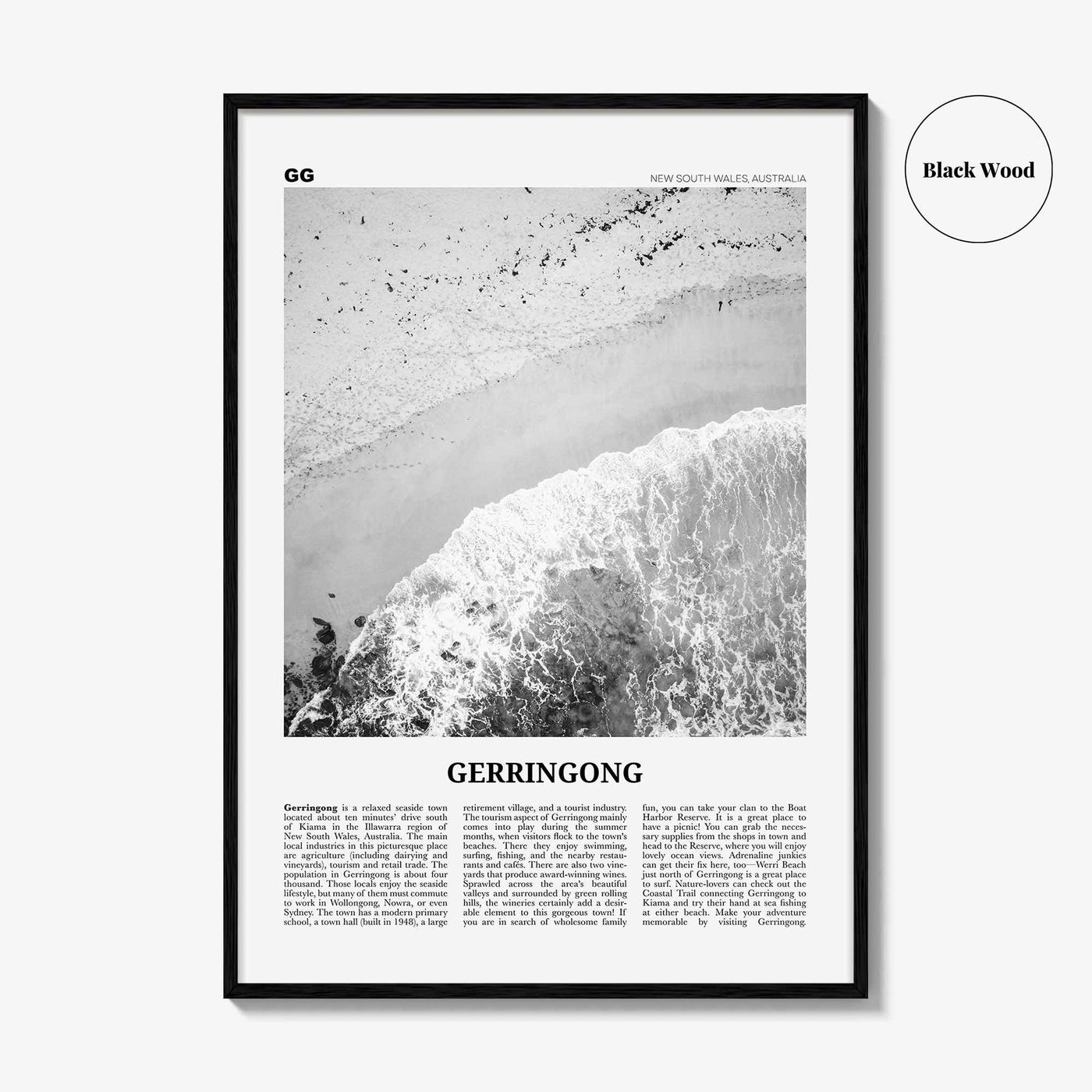Gerringong Print Black and White, Gerringong Wall Art, Gerringong Poster, Gerringong Photo, Gerringong Décor, New South Wales, Australia
