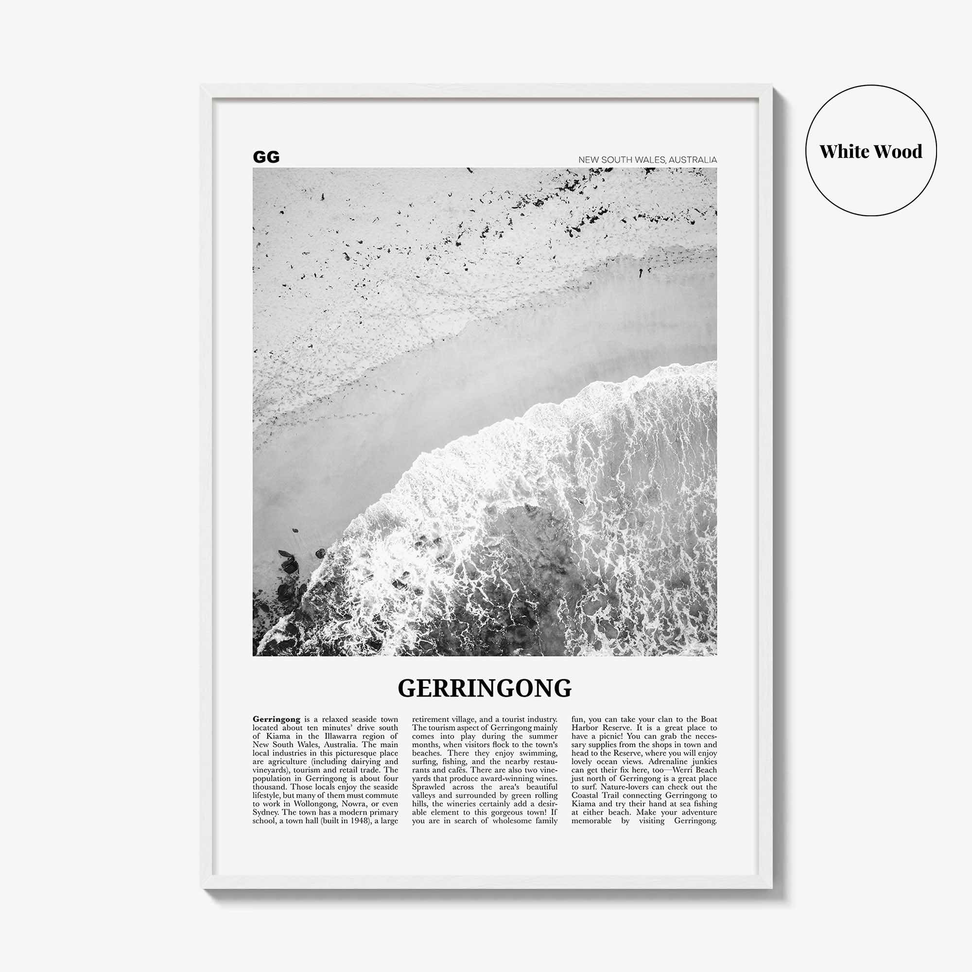 Gerringong Print Black and White, Gerringong Wall Art, Gerringong Poster, Gerringong Photo, Gerringong Décor, New South Wales, Australia