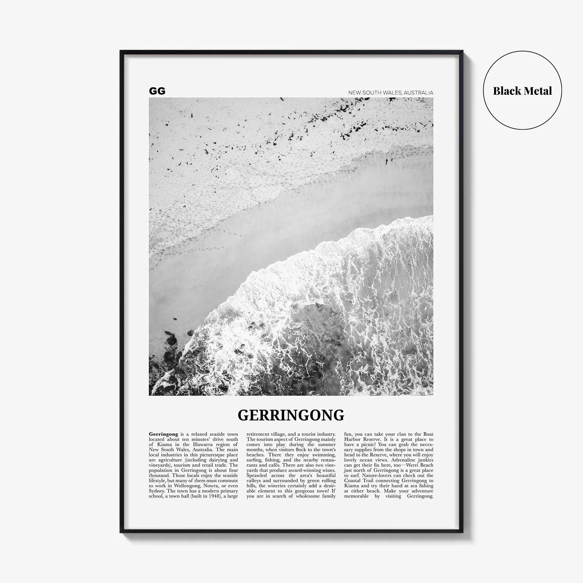Gerringong Print Black and White, Gerringong Wall Art, Gerringong Poster, Gerringong Photo, Gerringong Décor, New South Wales, Australia