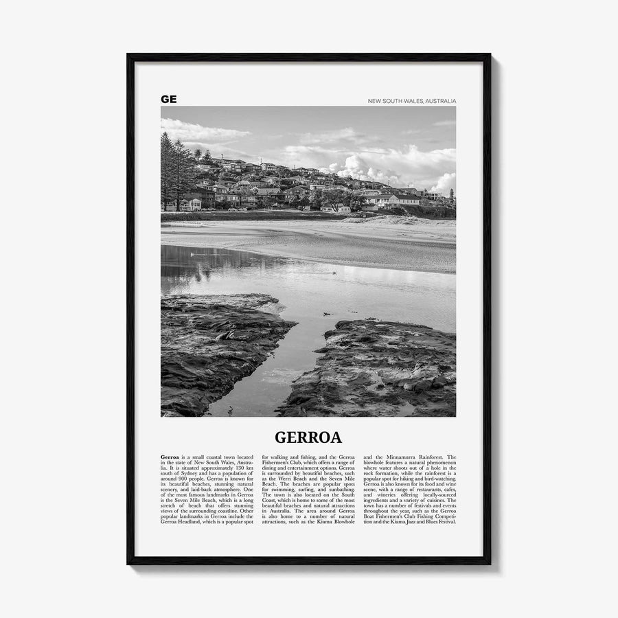 Gerroa Print Black and White, Gerroa Wall Art, Gerroa Poster, Gerroa Photo, Gerroa Wall Décor, Gerroa Map, Australia