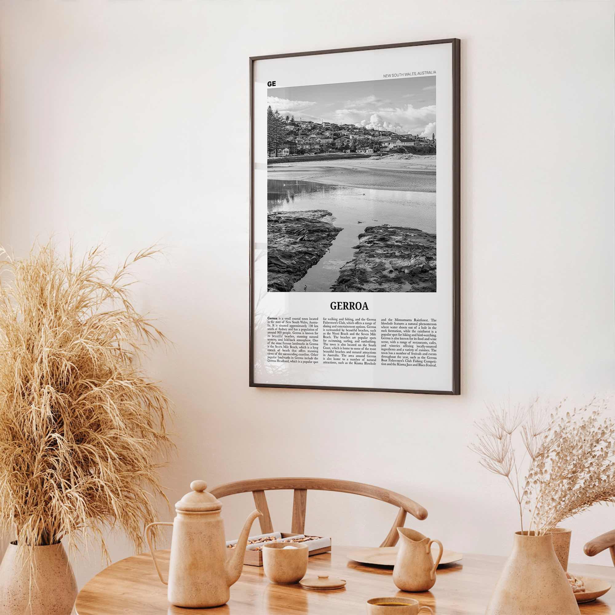Gerroa Print Black and White, Gerroa Wall Art, Gerroa Poster, Gerroa Photo, Gerroa Wall Décor, Gerroa Map, Australia