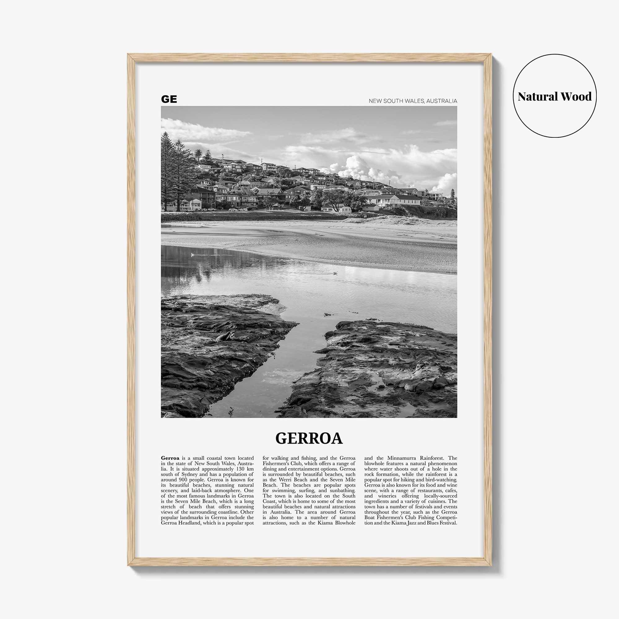 Gerroa Print Black and White, Gerroa Wall Art, Gerroa Poster, Gerroa Photo, Gerroa Wall Décor, Gerroa Map, Australia