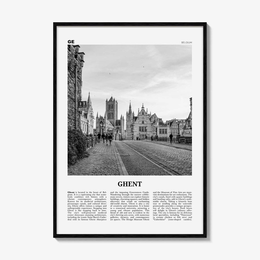 Ghent Print Black and White, Ghent Wall Art, Ghent Poster, Ghent Photo, Ghent Wall Décor, Ghent Map, Belgium