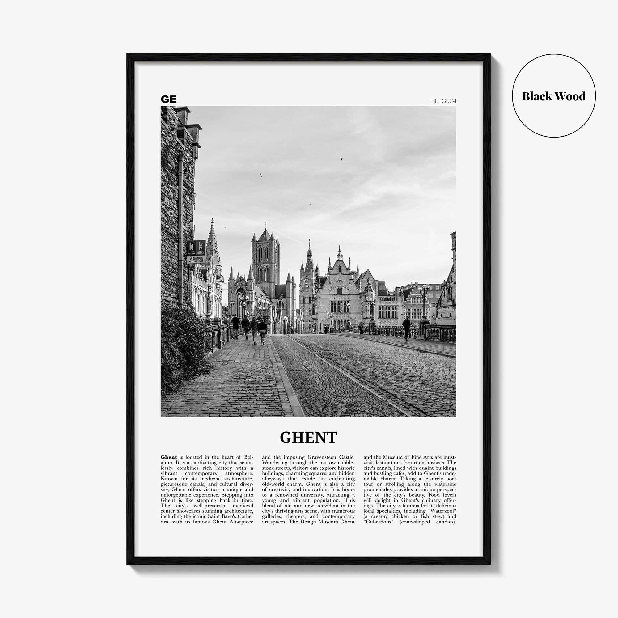 Ghent Print Black and White, Ghent Wall Art, Ghent Poster, Ghent Photo, Ghent Wall Décor, Ghent Map, Belgium