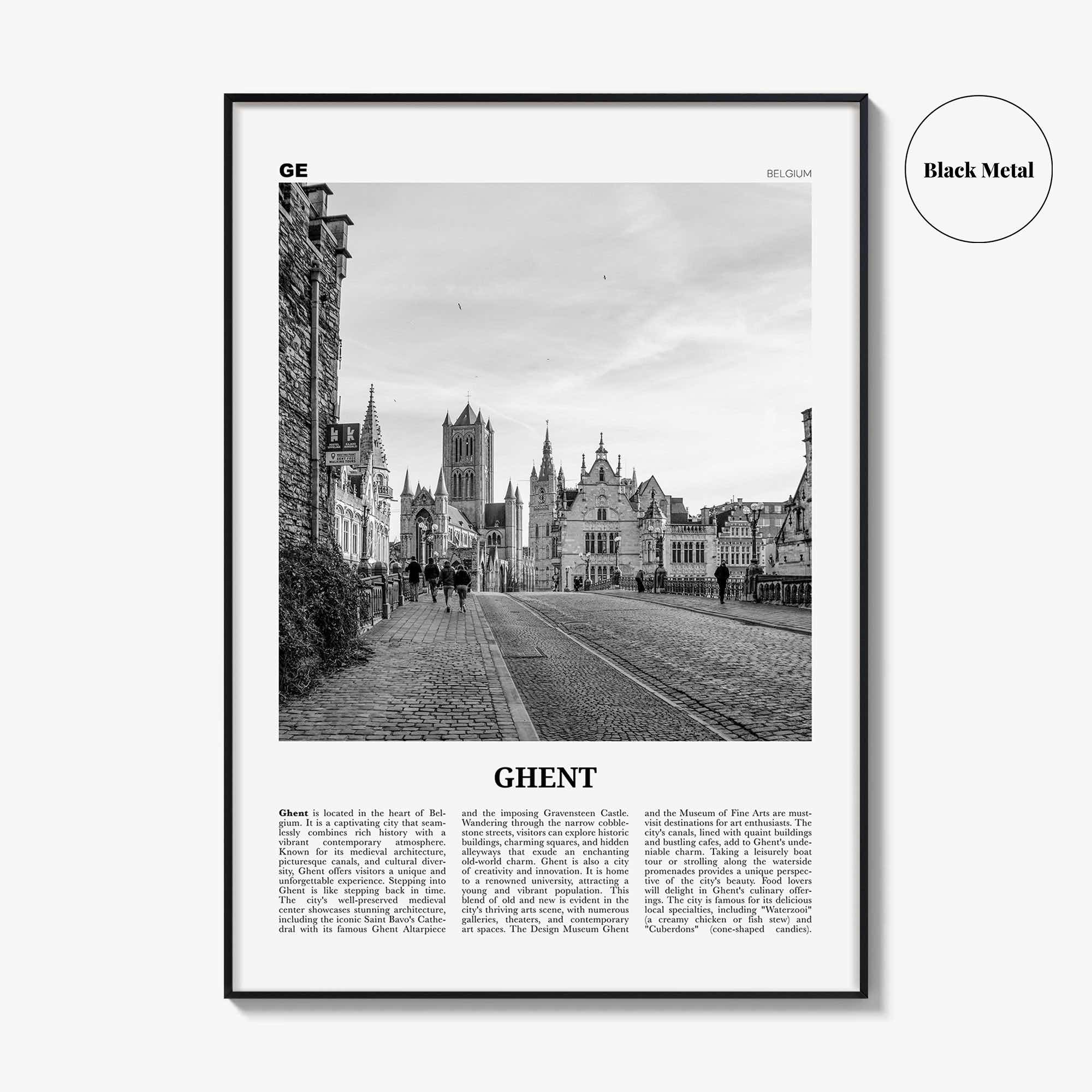 Ghent Print Black and White, Ghent Wall Art, Ghent Poster, Ghent Photo, Ghent Wall Décor, Ghent Map, Belgium