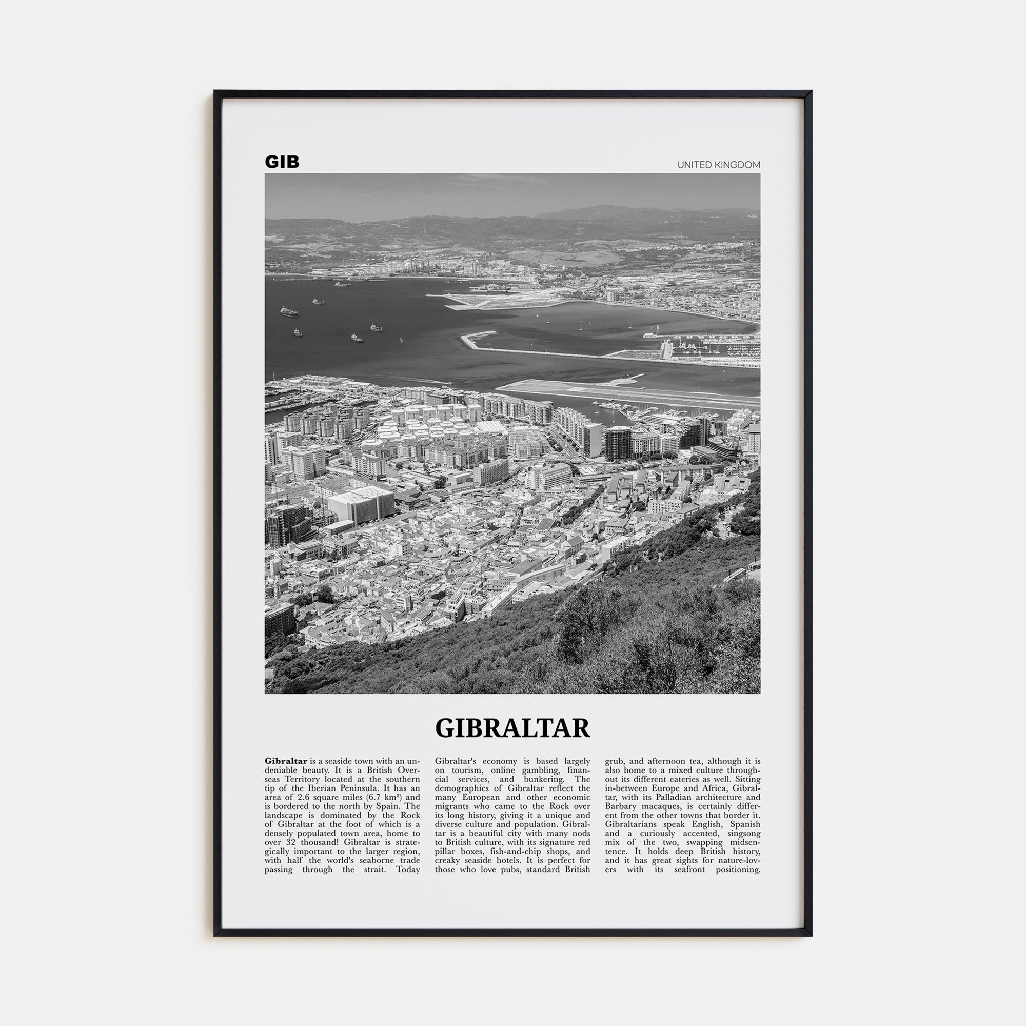 Gibraltar Travel B&W Poster