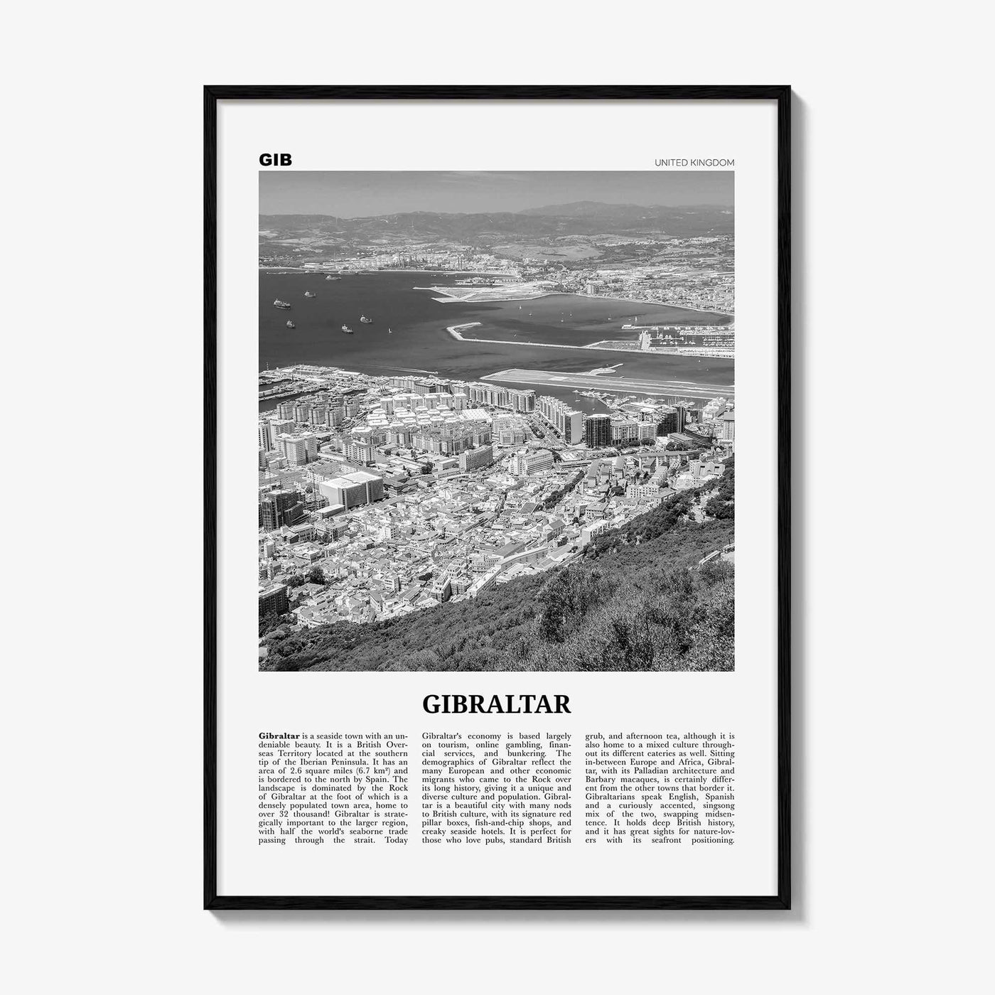 Gibraltar Print Black and White, Gibraltar Wall Art, Gibraltar Poster, Gibraltar Photo, Gibraltar Decor, British Overseas Territory, Europe