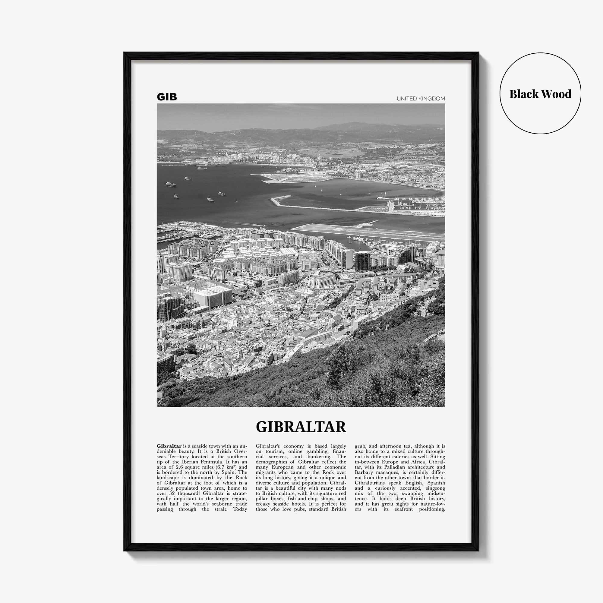 Gibraltar Print Black and White, Gibraltar Wall Art, Gibraltar Poster, Gibraltar Photo, Gibraltar Decor, British Overseas Territory, Europe