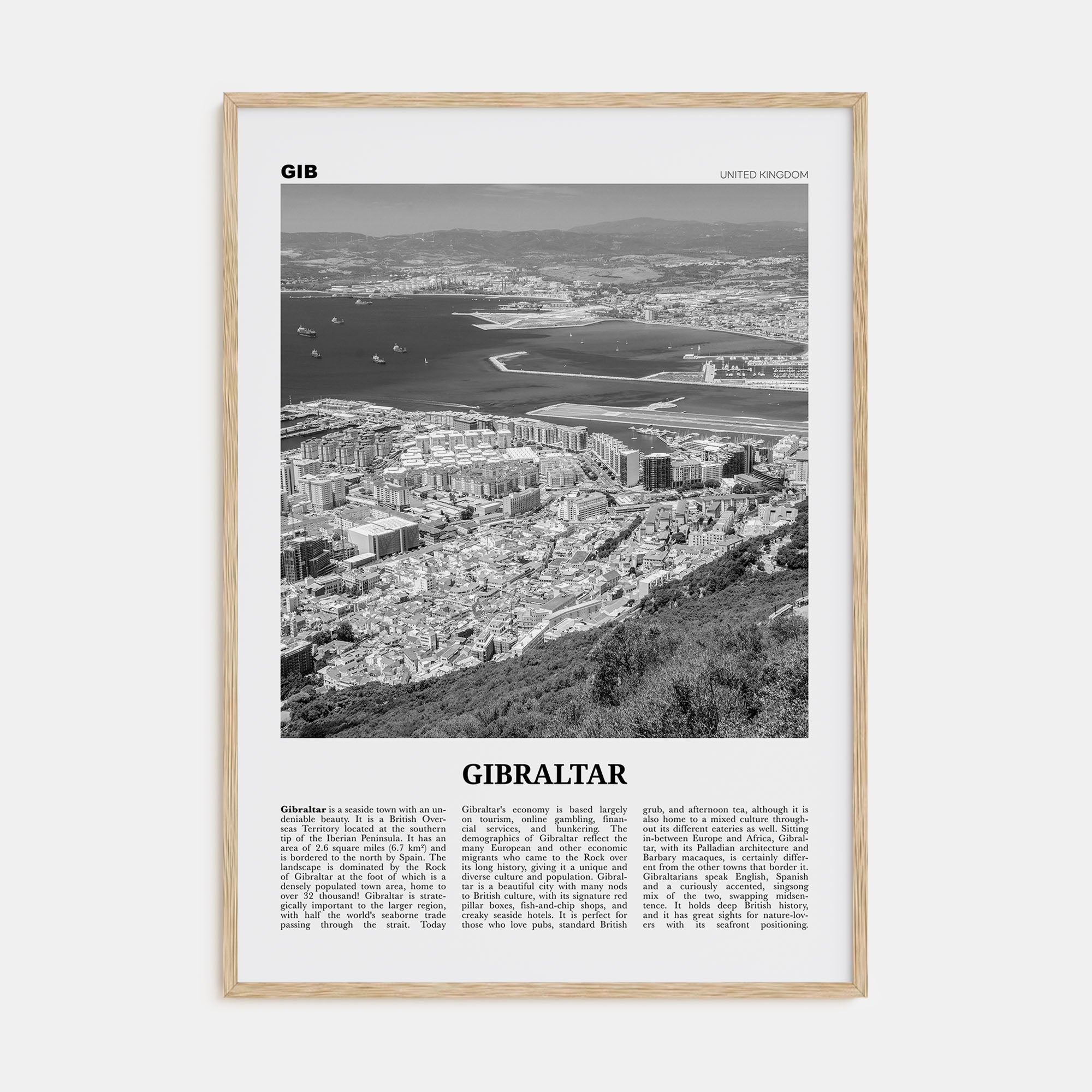 Gibraltar Travel B&W Poster