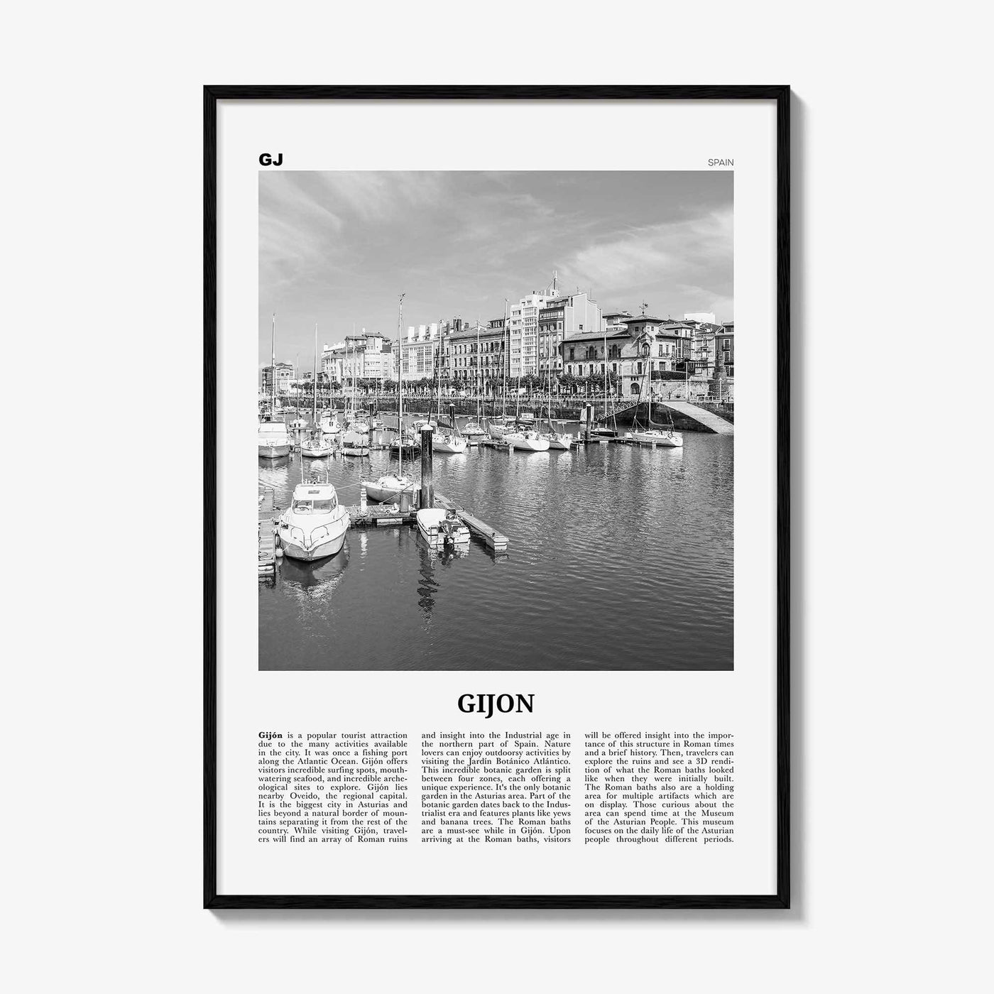 Gijon Print Black and White, Gijon Wall Art, Gijon Poster, Gijon Photo, Gijon Wall Décor, Gijon Map, Spain