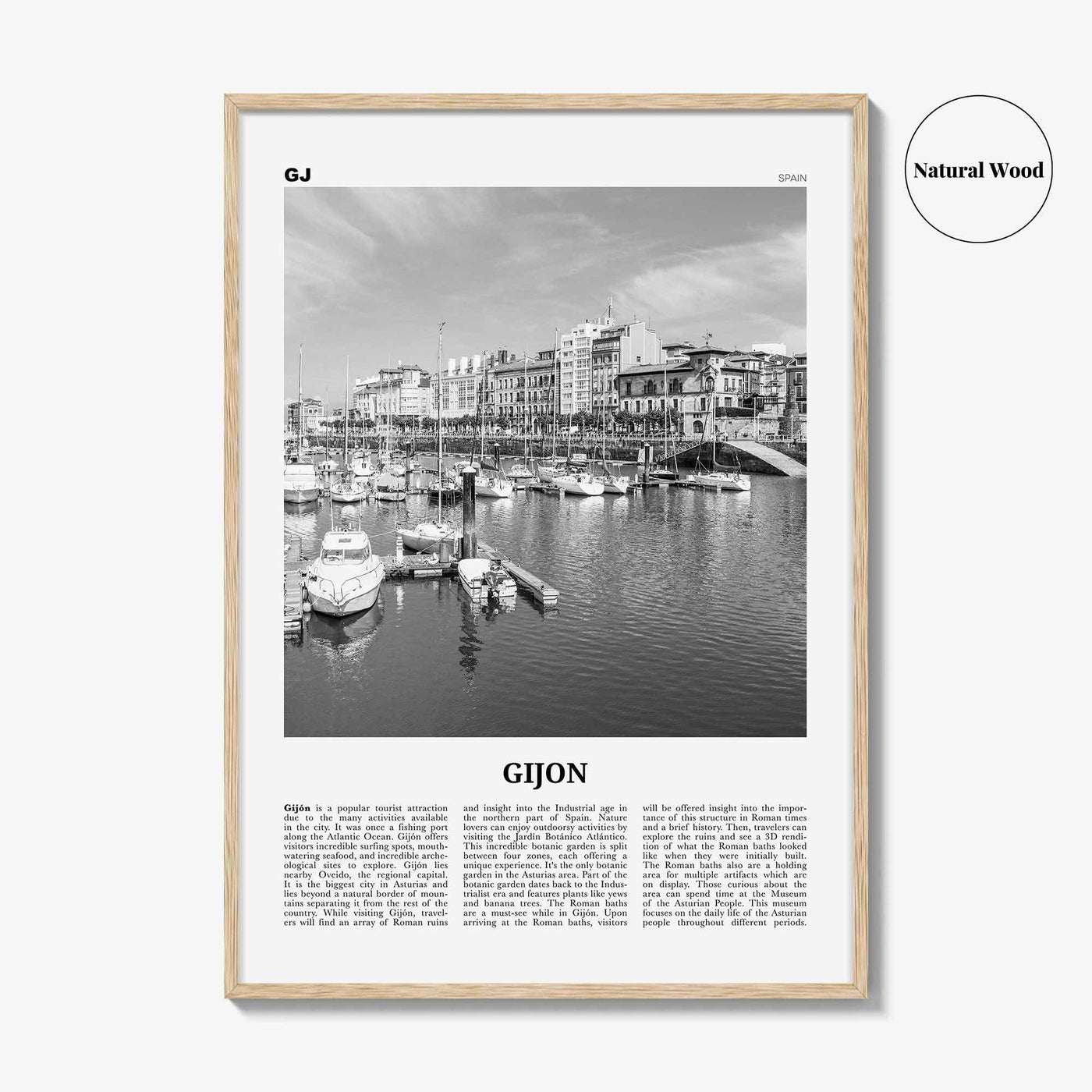 Gijon Print Black and White, Gijon Wall Art, Gijon Poster, Gijon Photo, Gijon Wall Décor, Gijon Map, Spain