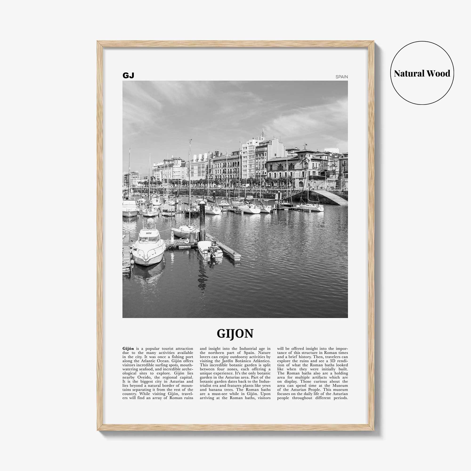 Gijon Print Black and White, Gijon Wall Art, Gijon Poster, Gijon Photo, Gijon Wall Décor, Gijon Map, Spain