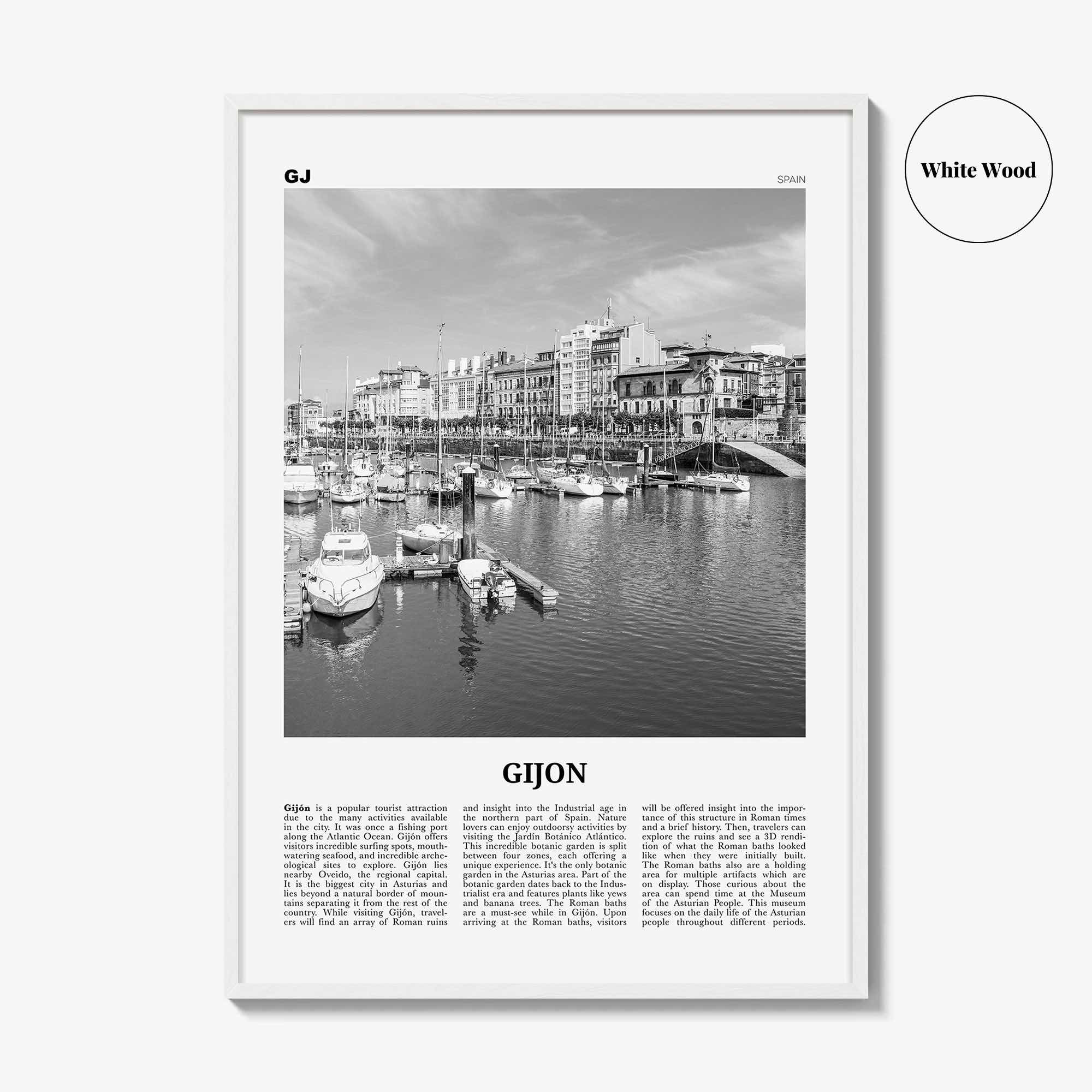 Gijon Print Black and White, Gijon Wall Art, Gijon Poster, Gijon Photo, Gijon Wall Décor, Gijon Map, Spain