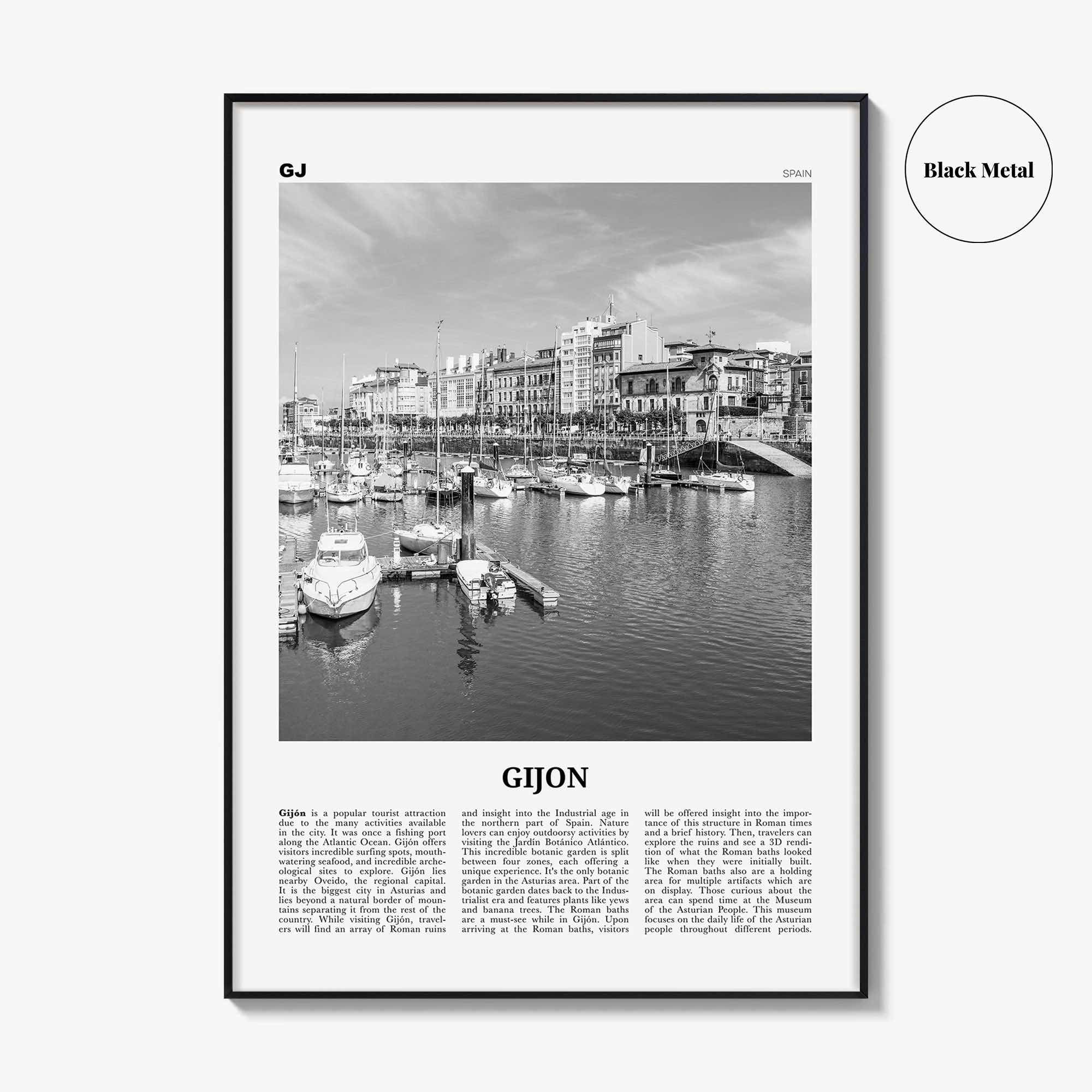 Gijon Print Black and White, Gijon Wall Art, Gijon Poster, Gijon Photo, Gijon Wall Décor, Gijon Map, Spain