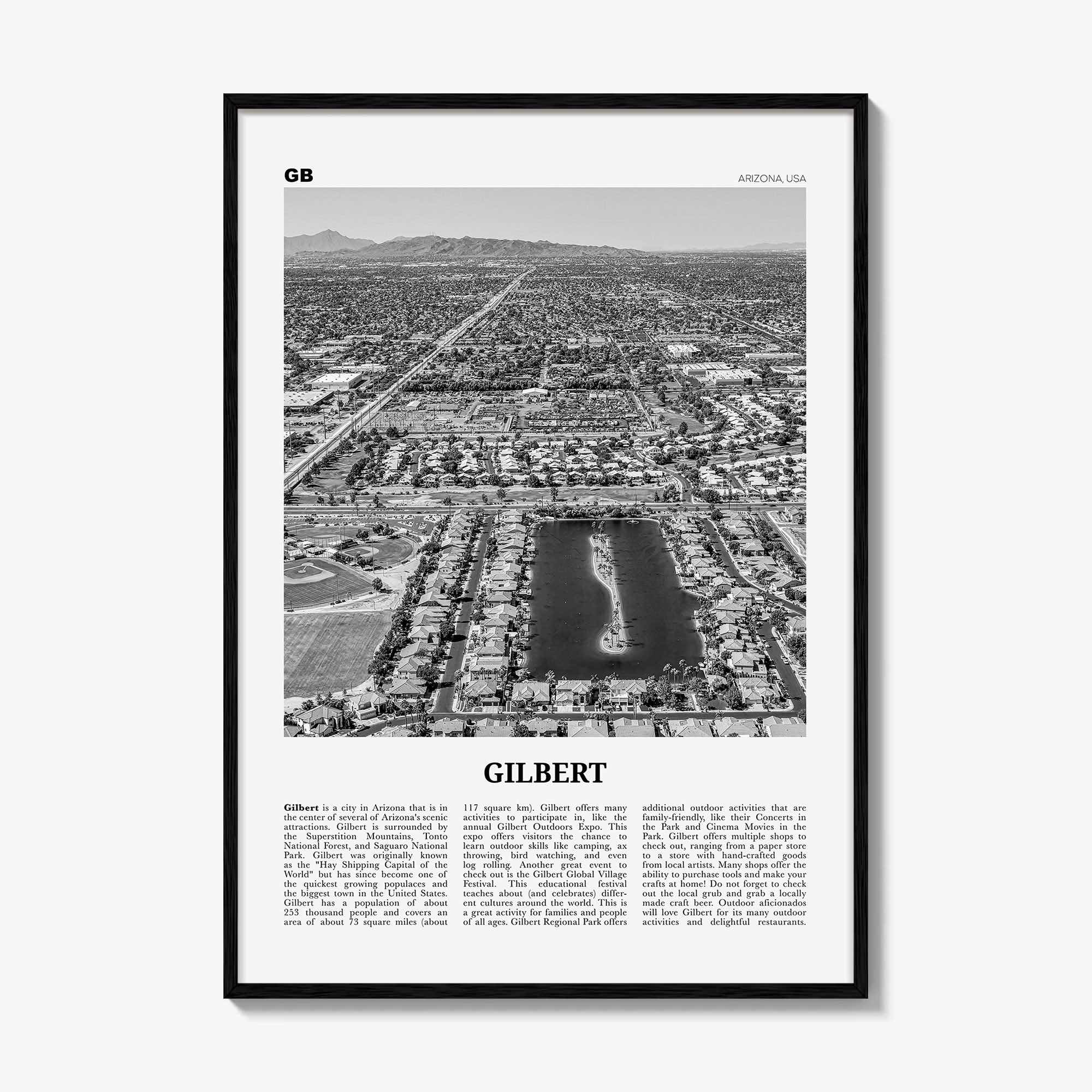 Gilbert Print Black and White, Gilbert Wall Art, Gilbert Poster, Gilbert Photo, Gilbert Wall Décor, Arizona, USA, United States