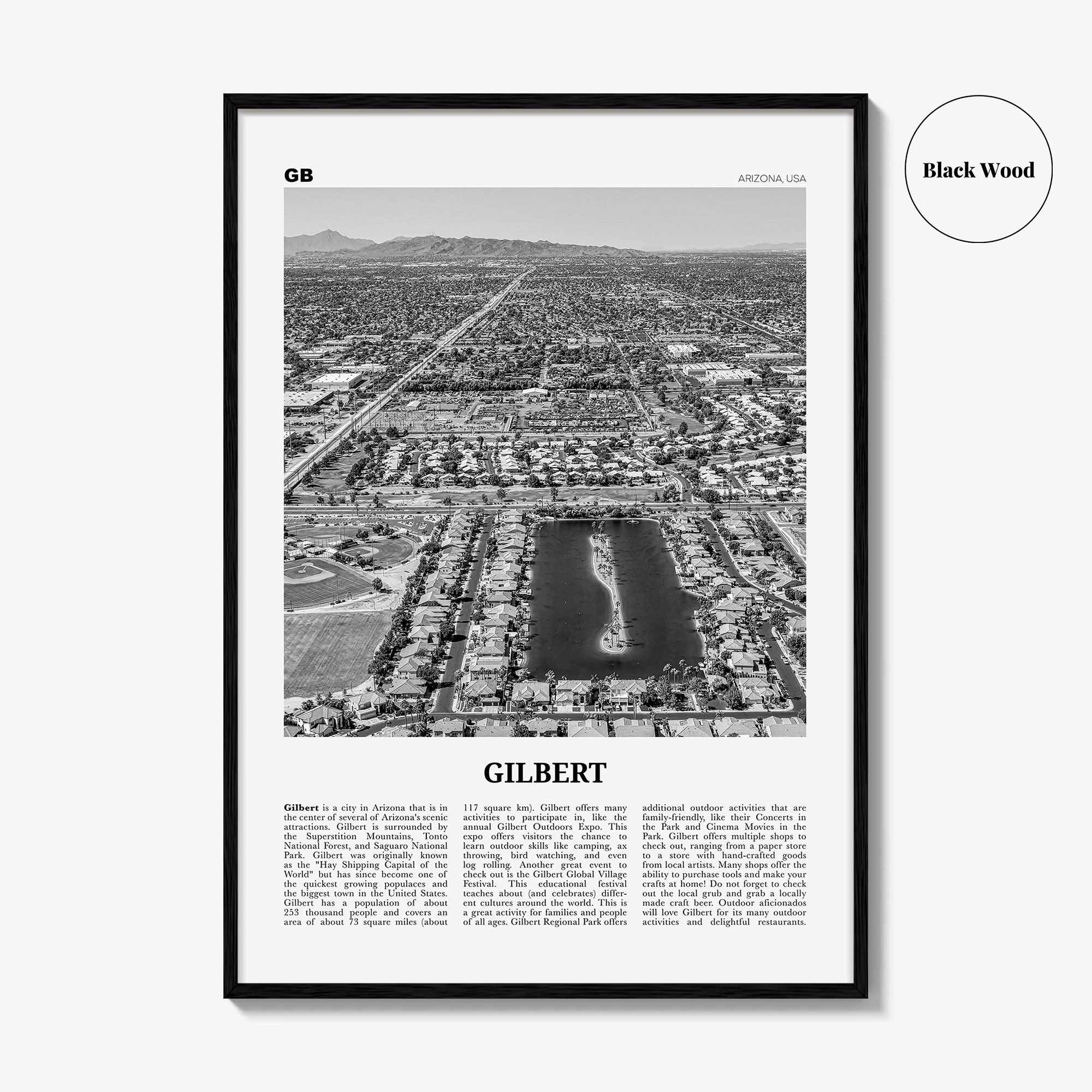 Gilbert Print Black and White, Gilbert Wall Art, Gilbert Poster, Gilbert Photo, Gilbert Wall Décor, Arizona, USA, United States
