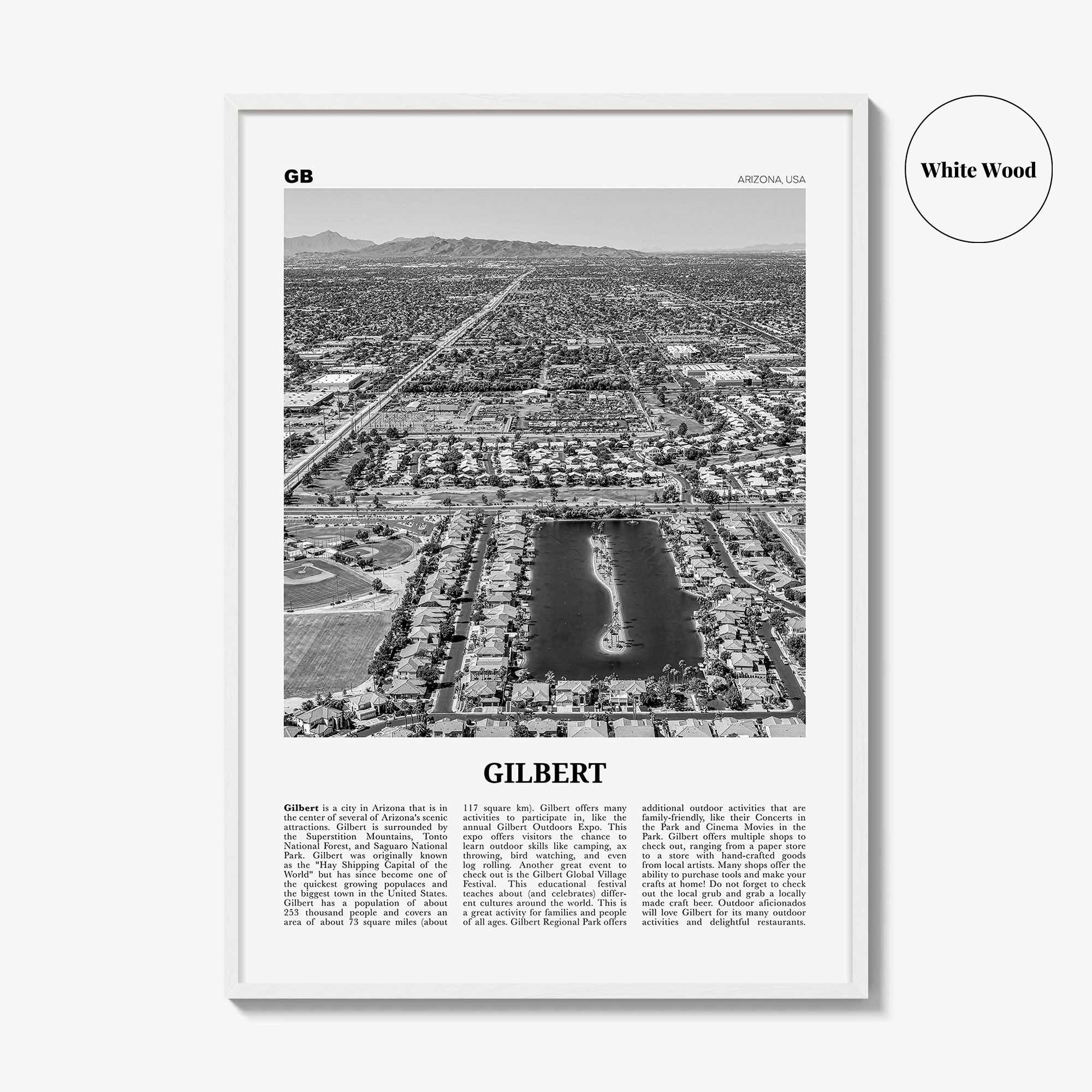 Gilbert Print Black and White, Gilbert Wall Art, Gilbert Poster, Gilbert Photo, Gilbert Wall Décor, Arizona, USA, United States