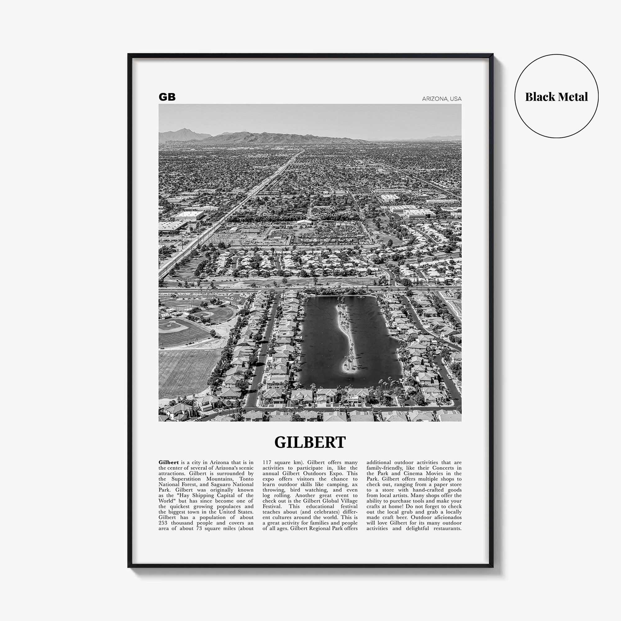 Gilbert Print Black and White, Gilbert Wall Art, Gilbert Poster, Gilbert Photo, Gilbert Wall Décor, Arizona, USA, United States
