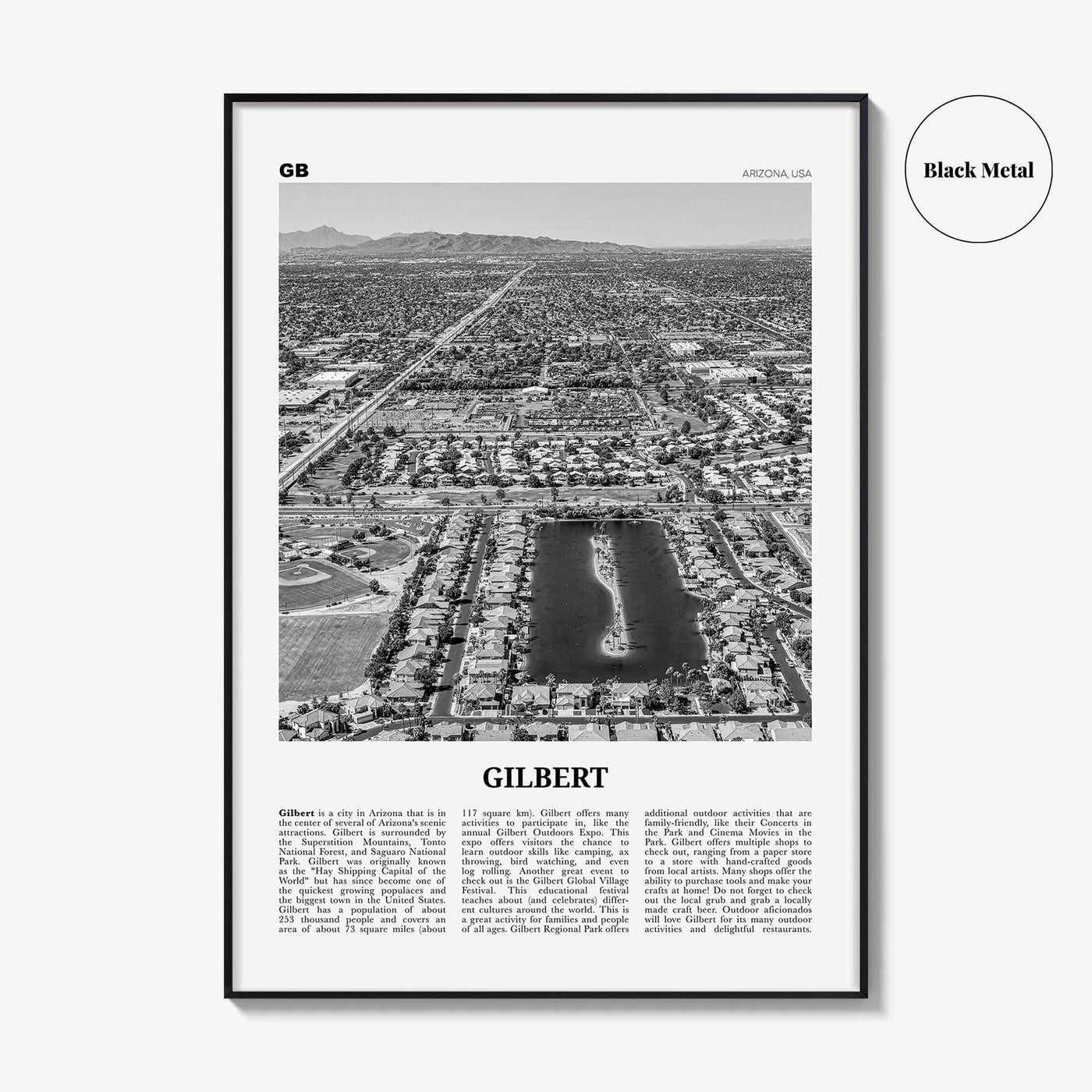 Gilbert Print Black and White, Gilbert Wall Art, Gilbert Poster, Gilbert Photo, Gilbert Wall Décor, Arizona, USA, United States