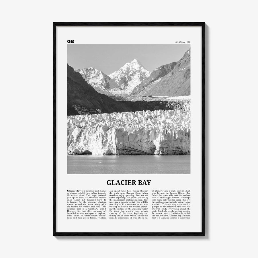 Glacier Bay National Park Print Black and White, Glacier Bay Wall Art, Glacier Bay Poster, Glacier Bay Photo, Glacier Bay Décor, Alaska, USA