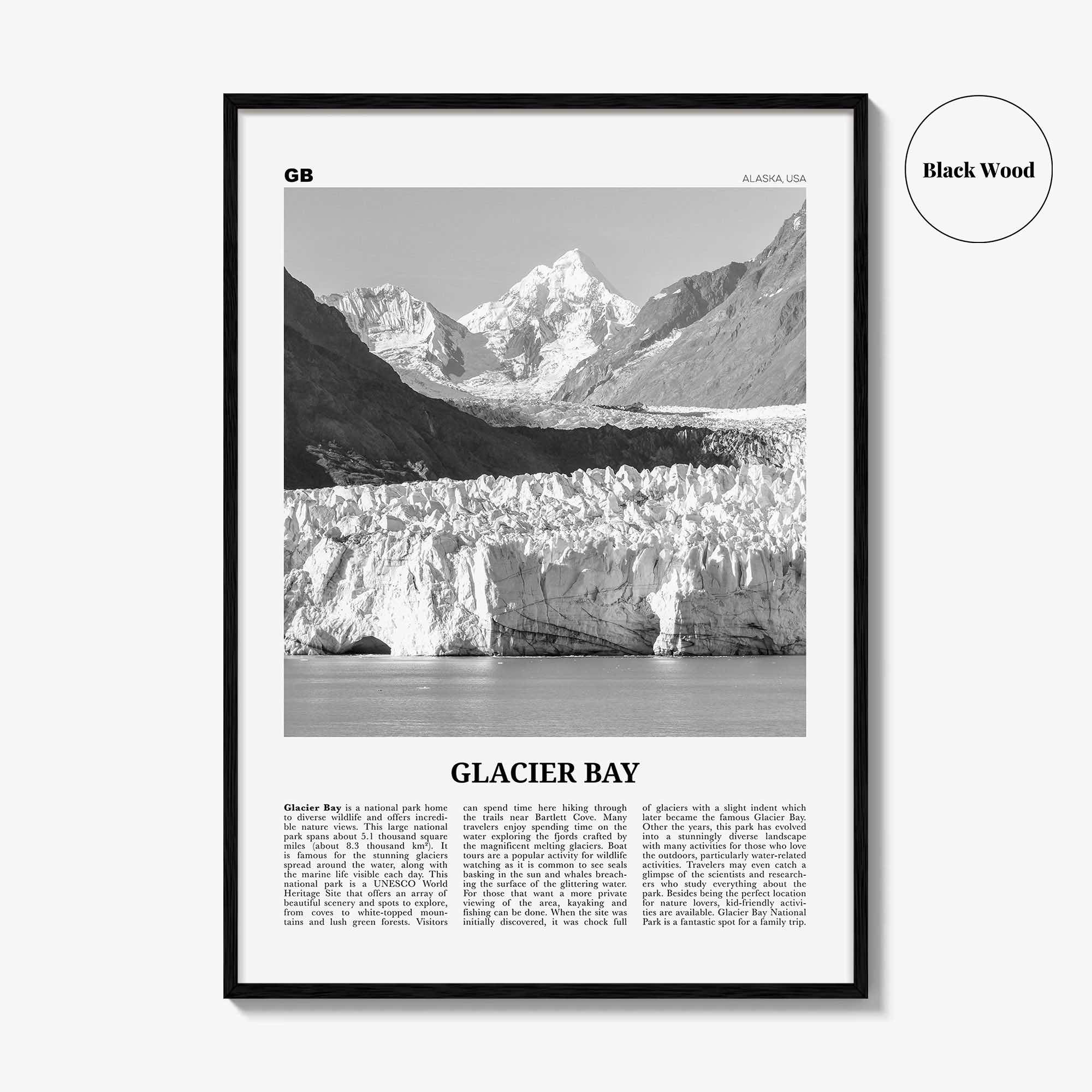 Glacier Bay National Park Print Black and White, Glacier Bay Wall Art, Glacier Bay Poster, Glacier Bay Photo, Glacier Bay Décor, Alaska, USA