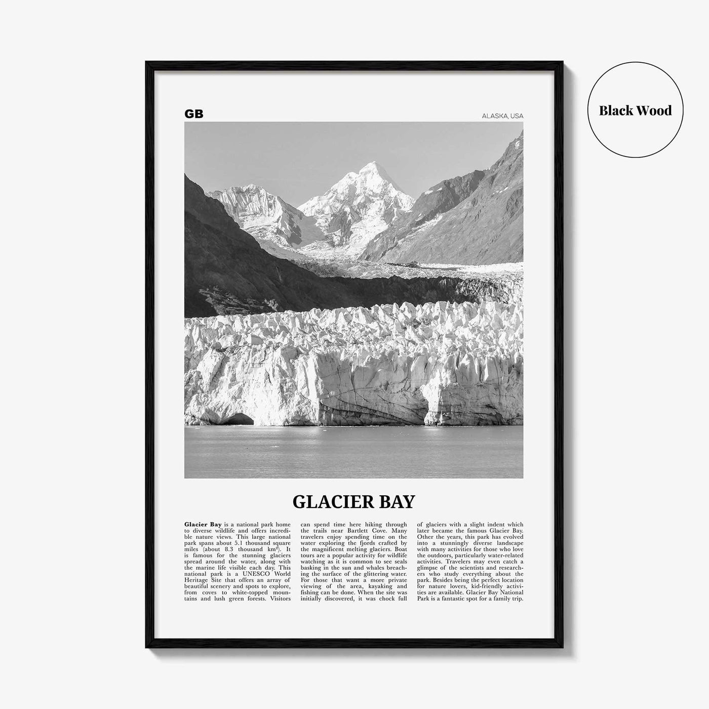 Glacier Bay National Park Print Black and White, Glacier Bay Wall Art, Glacier Bay Poster, Glacier Bay Photo, Glacier Bay Décor, Alaska, USA