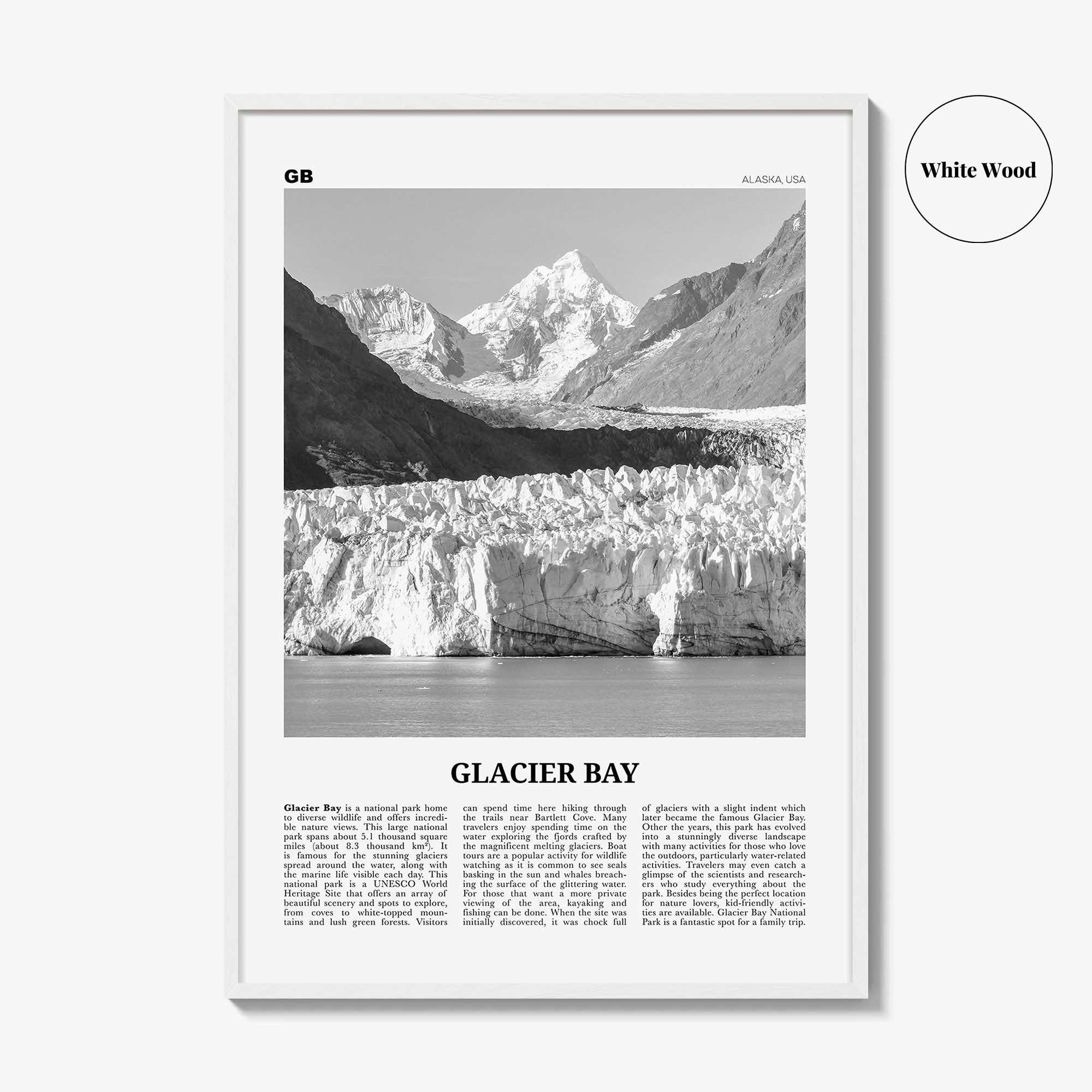 Glacier Bay National Park Print Black and White, Glacier Bay Wall Art, Glacier Bay Poster, Glacier Bay Photo, Glacier Bay Décor, Alaska, USA